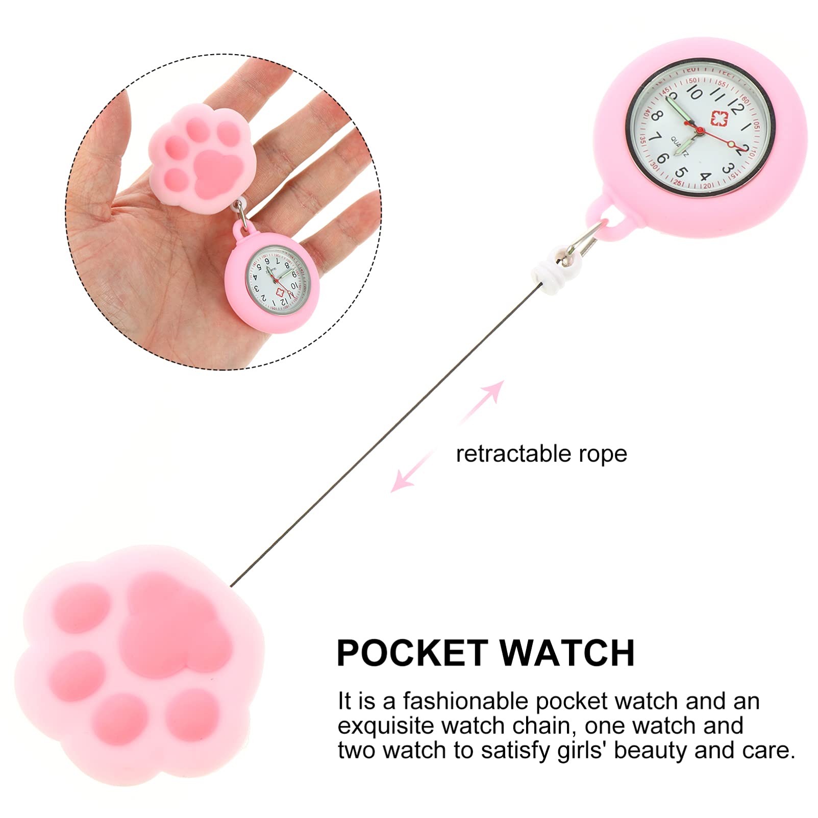 Hemobllo Nurse Watch - Clip On Retractable Fob Watch with Cute Cat Paw Design for Medical Professionals | Perfect for Nurses, Doctors & Healthcare Workers During Shifts & Patient Care
