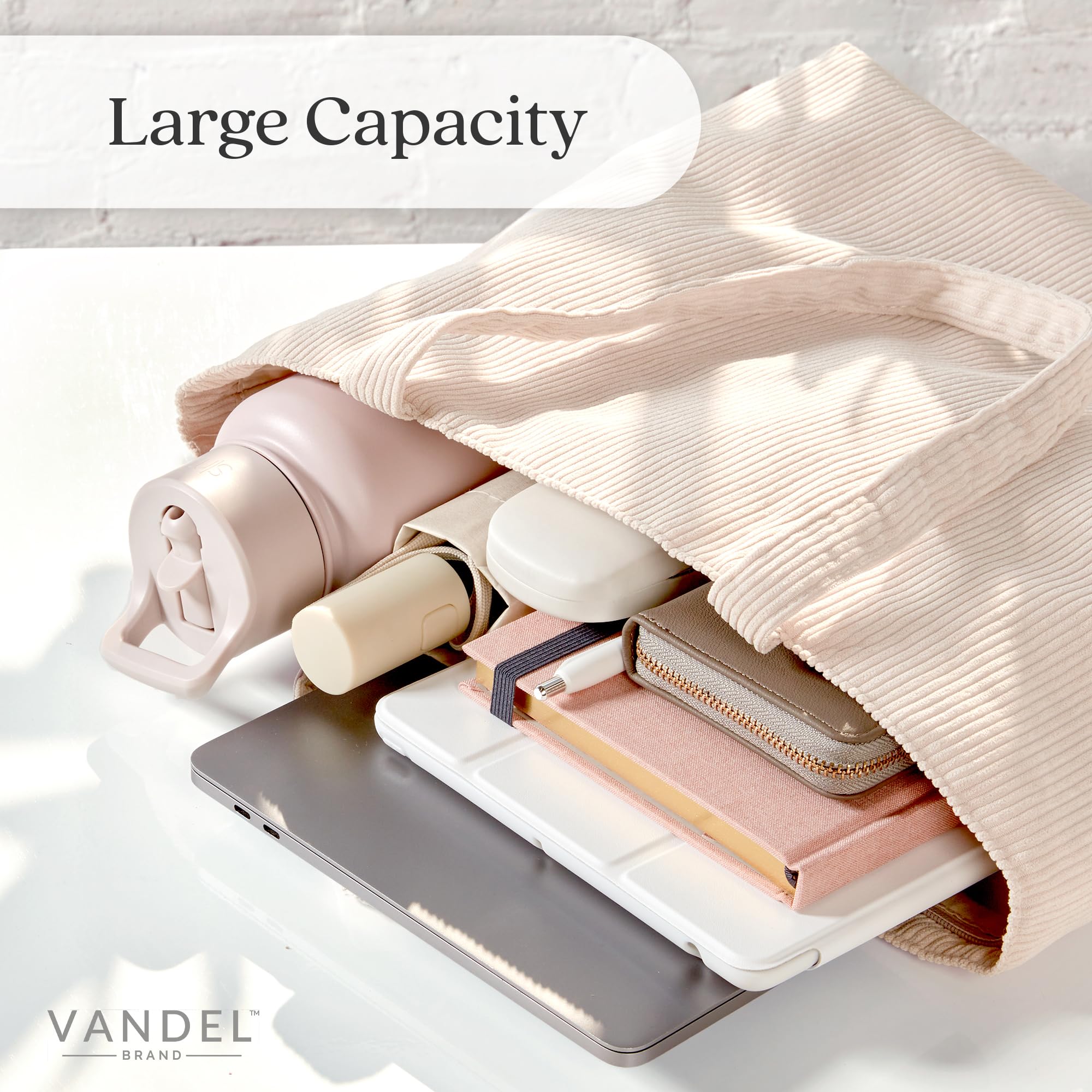 VANDEL Corduroy Tote Bag with Zipper & Inner Pockets for Women & Men - Stylish School & Work Tote for Laptop, Books & Daily Essentials | Durable & Fashionable Carryall for College, Office & Travel