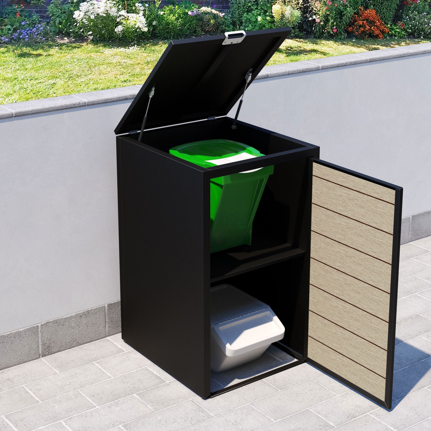 Black 1 Bin Storage Cabinet with Fusion Door Slat - Perfect for Garage, Kitchen, and Office Organization
