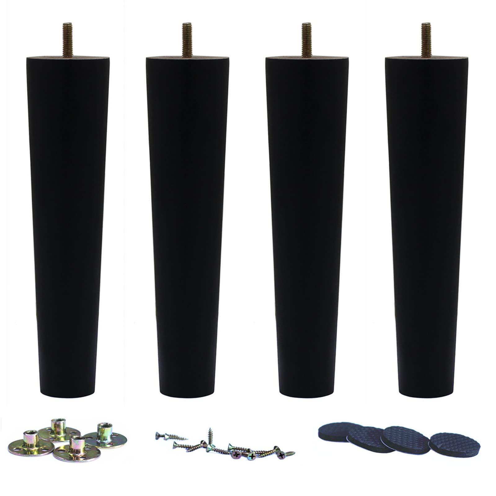 WEICHUAN 8 Inch Solid Wood Furniture Legs - Set of 4, Black Round Replacement Legs for Sofa, Couch, Ottoman, Coffee Table & Cabinet - Durable Wooden Legs for Home Furniture Upgrade & DIY Projects - Perfect for Living Room, Bedroom & Office Decor