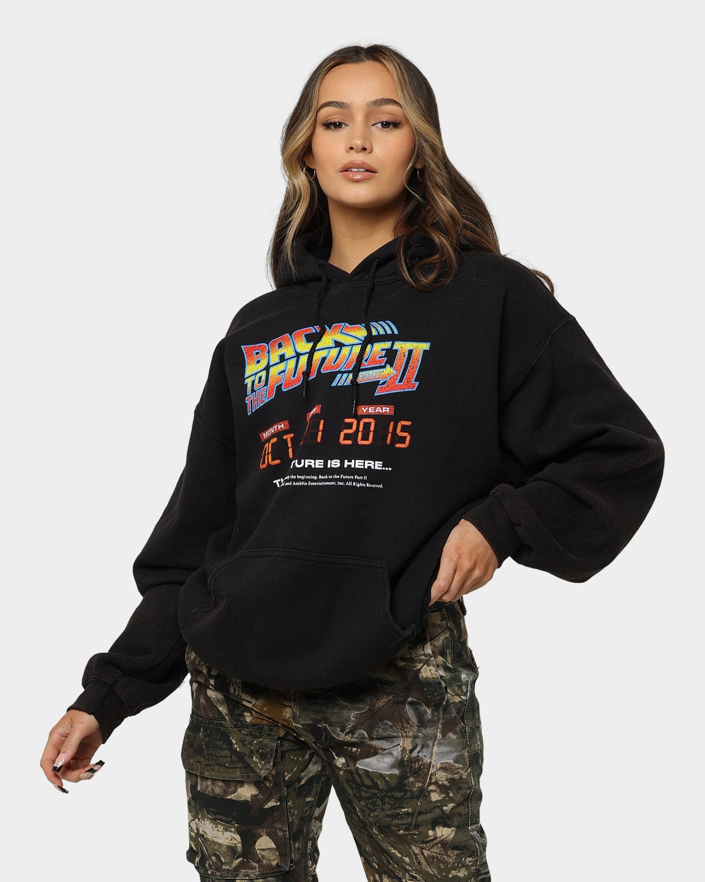 Vintage Back To The Future 2 Hoodie - Washed Black Retro Movie Sweatshirt | American Thrift | Perfect for Cosplay, 80s Theme Parties & Movie Fans