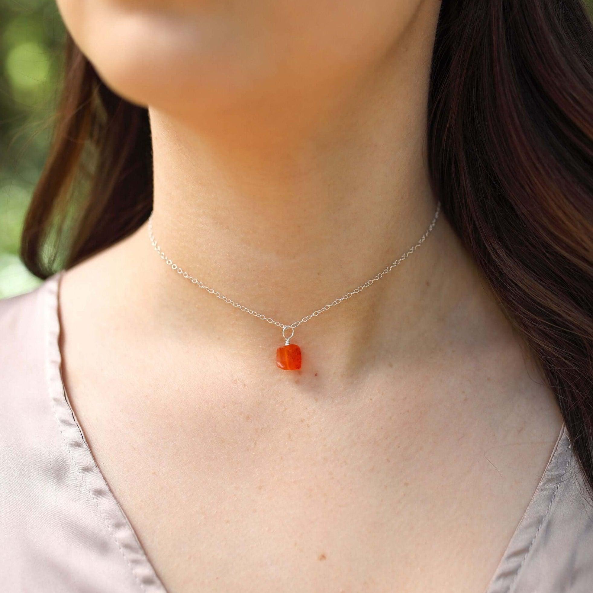 Natural Tiny Rough Carnelian Gemstone Pendant Choker Necklace for Women - Healing Crystal Jewelry for Energy, Protection & Spiritual Balance | Perfect for Meditation, Yoga & Everyday Wear