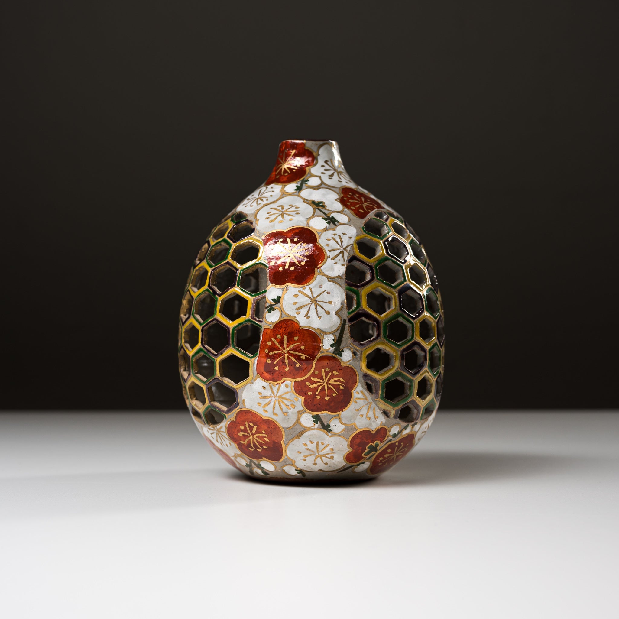 Handmade Kyo Kiyomizu Ware Ceramic Vase - Sukashi Plum Design by Shunzan Kiln | Elegant Japanese Flower Vase for Home Decor, Wedding Centerpiece & Gift