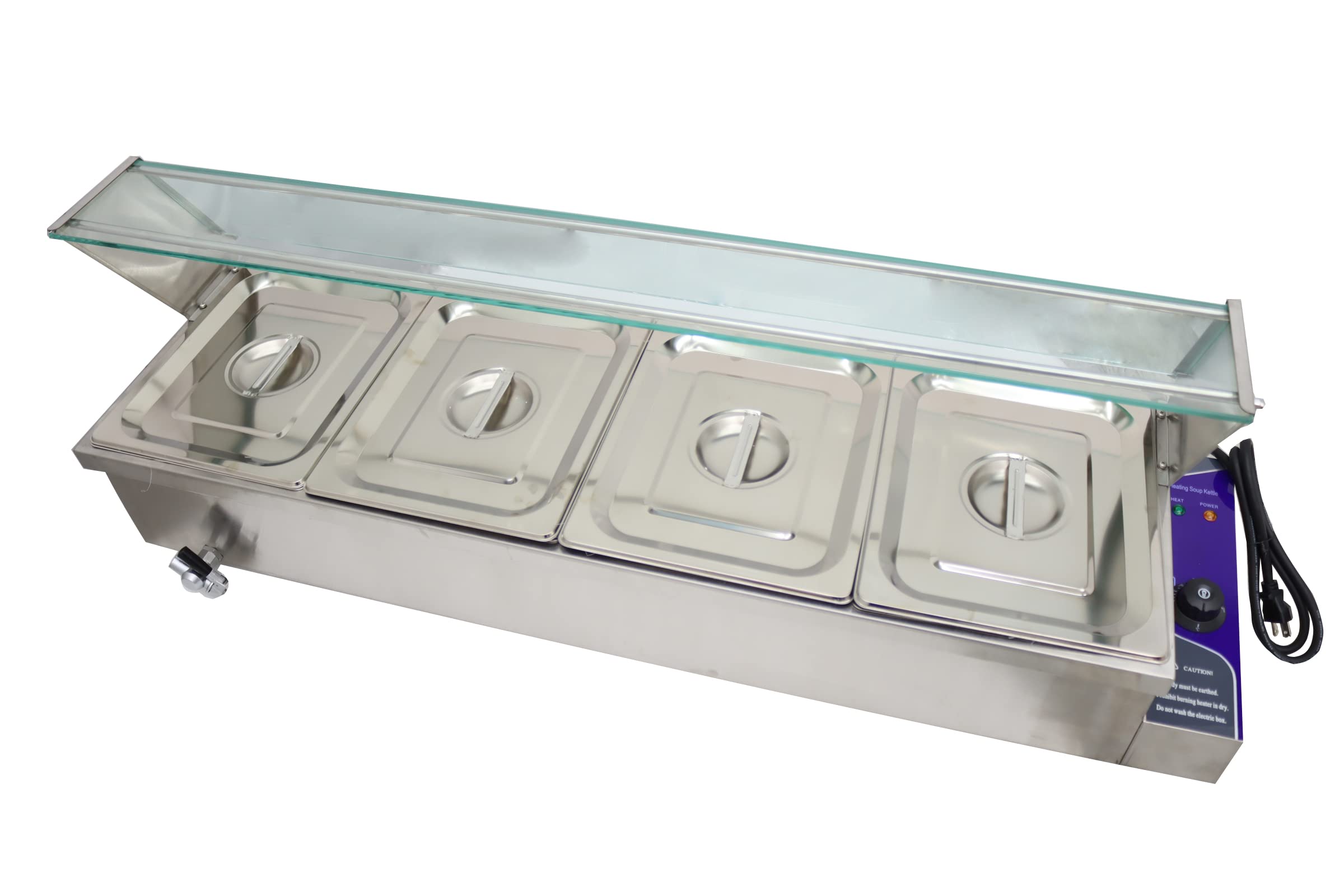 INTSUPERMAI Commercial 6-Inch Deep Food Warmer - Countertop Bain Marie with Glass Shield (4 Pot, 110V) for Soup, Buffet & Canteen | Perfect for Restaurants, Catering & Steam Table Service