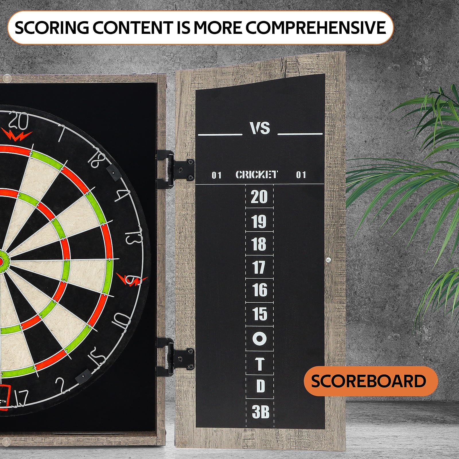 Premium Dartboard Cabinet Set with Hemp Bristle Board & Chalk Scoreboard - Easy Assembly, Includes 6 Darts - Perfect for Home Game Rooms, Bars & Man Caves - Great Gift for Dart Enthusiasts