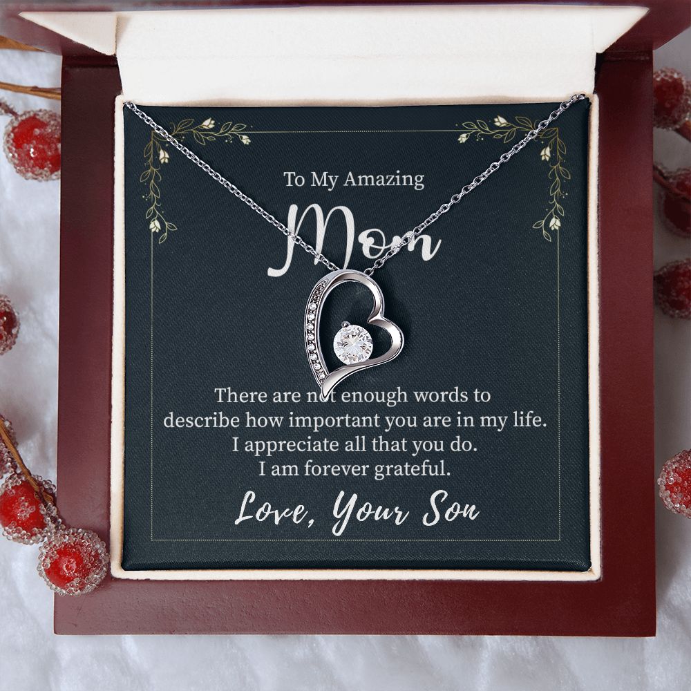 Beautiful Cubic Zirconia Heart Necklace for Mom - 14K White or Yellow Gold Plated Gift from Son | Perfect for Mother's Day, Birthday & Anniversary Gifts