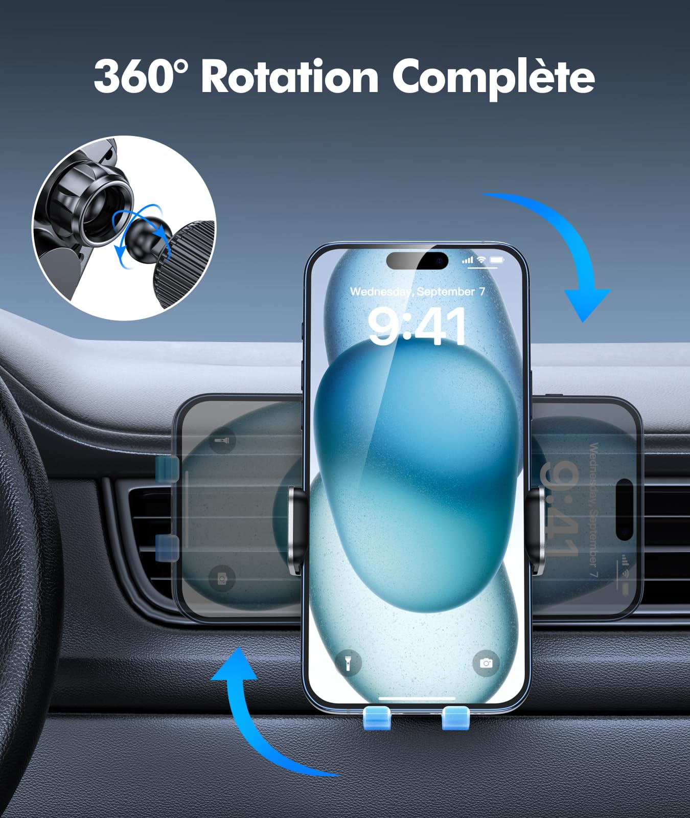 15W Fast Wireless Car Charger with Auto Clamping & 360° Rotation - Compatible with iPhone 16 Pro Max/15/14/13/12 & Galaxy S24/S23/S22 - Perfect for Safe Hands-Free Charging While Driving