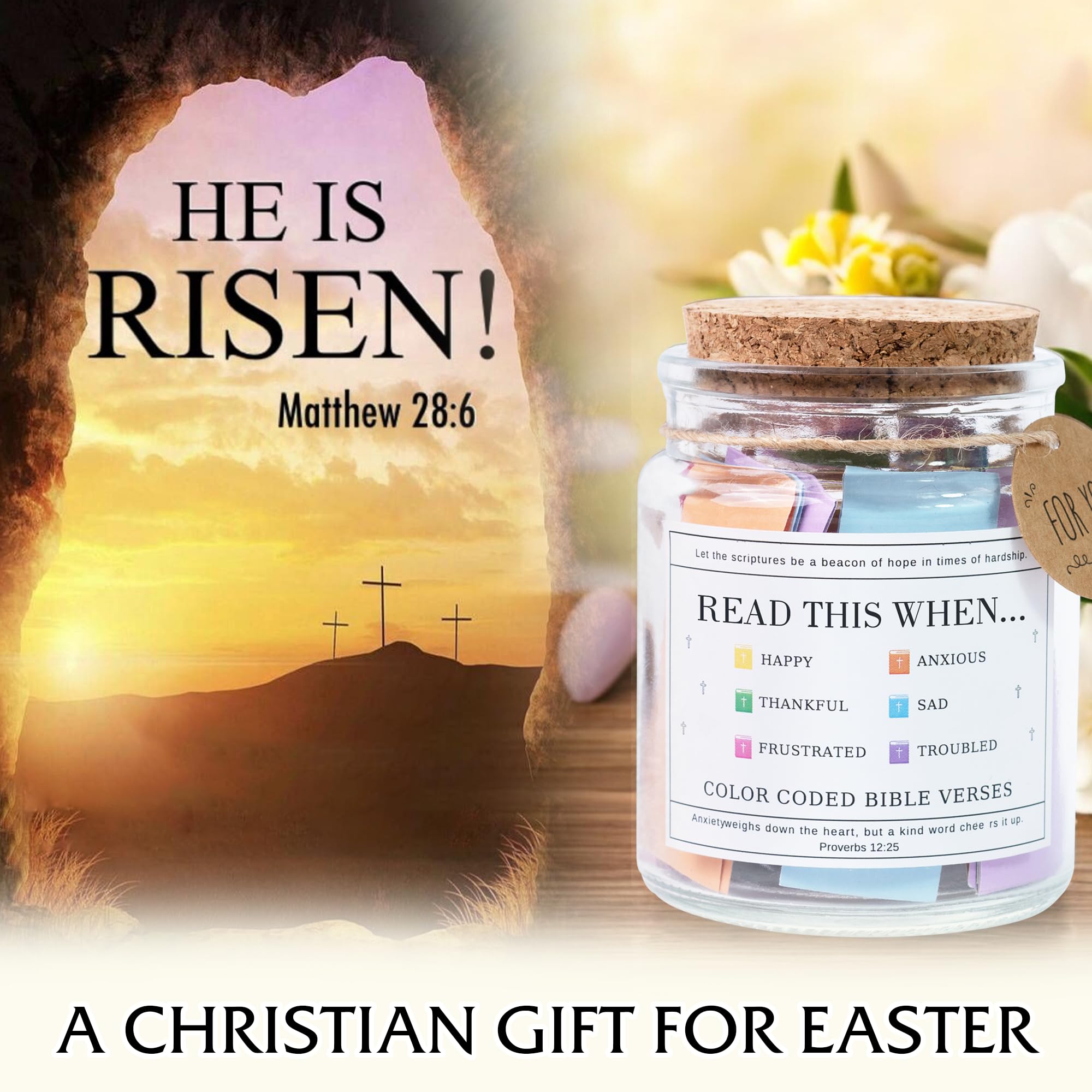 Bible Verse Jar - Inspirational Christian Gifts for Women, Birthday Gifts, Easter Basket Stuffers & Graduation Presents | Perfect for Daily Devotion, Mom's Day, Easter & St. Patrick's Day