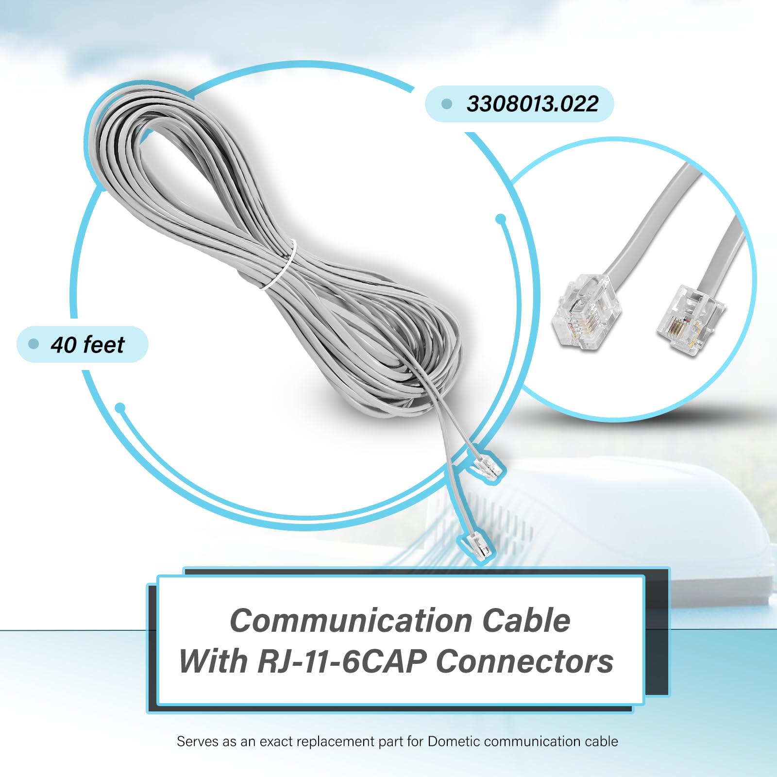 Dometic 3308013.022 Replacement Communication Cable - 40ft RV Roof Top Air Conditioner Wire for Brisk Air & Brisk Air II - Perfect for RV Camping & Mobile Home AC Systems
