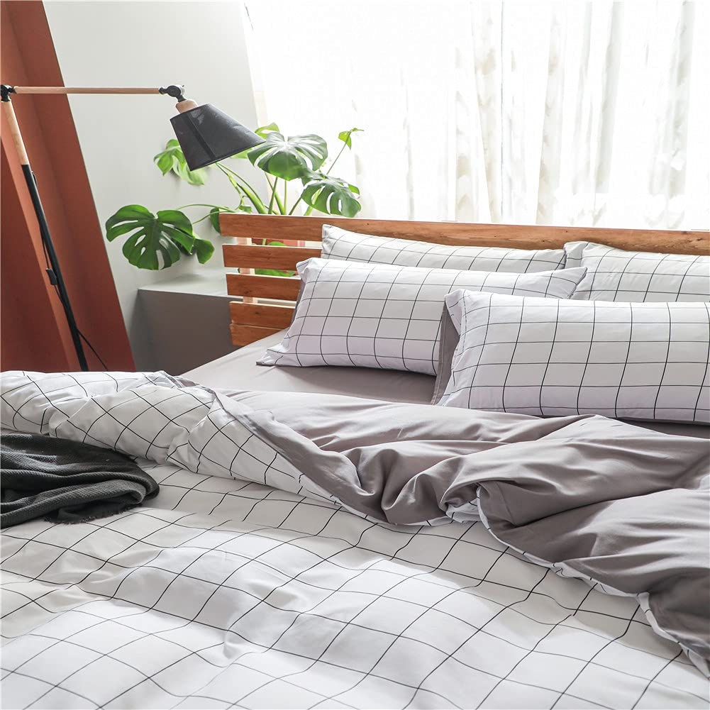 NSNLGSGC Twin Duvet Cover Set - Soft Washed Grid White Bedding for Kids | Lightweight Comforter Cover 2-Piece Set | Perfect for Children's Bedrooms, Dorm Rooms & Cozy Sleep
