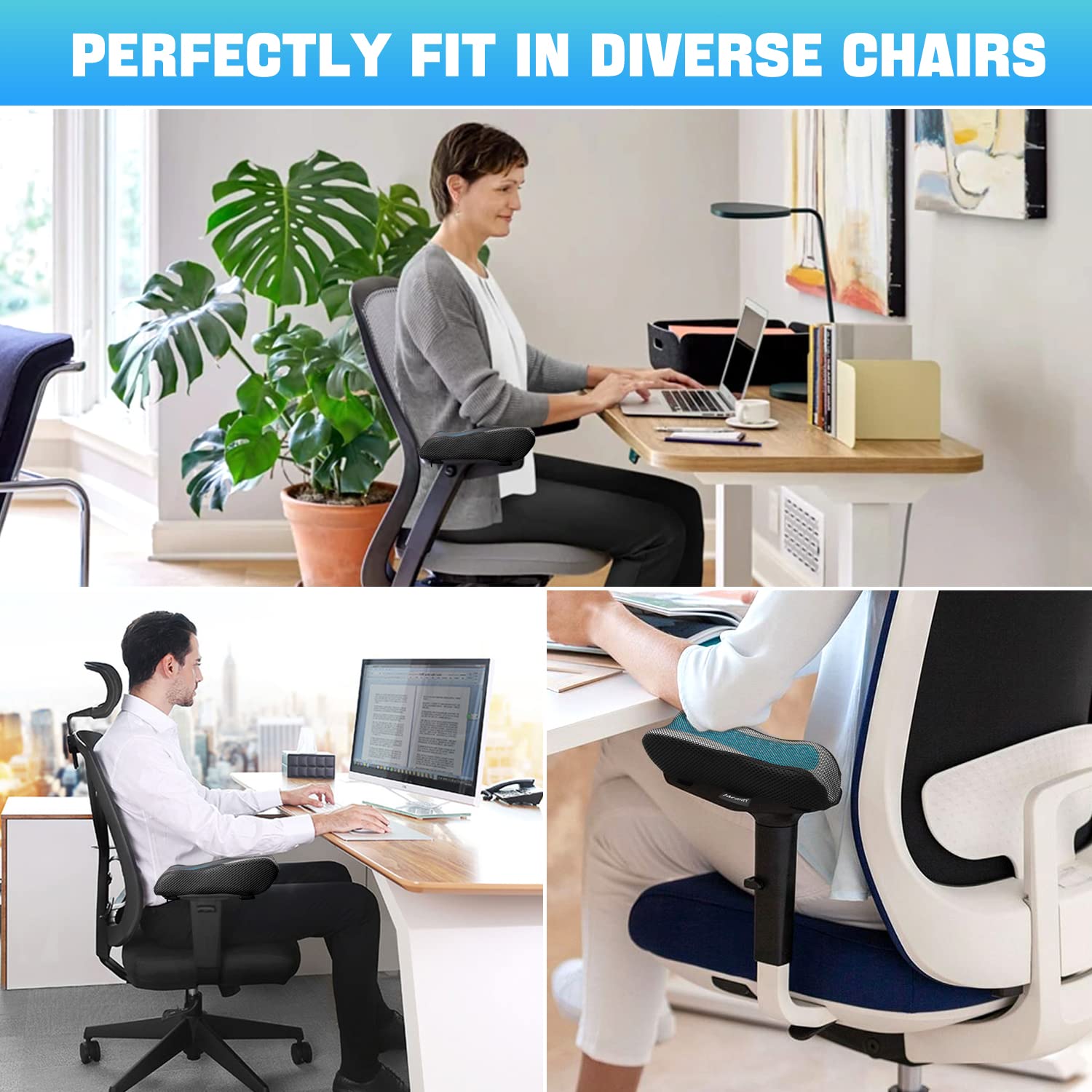 Ergonomic Office Chair Arm Pads & Covers - Comfortable Armrest Cushions for Desk Chairs, Gaming Chairs & Workspace Support - Perfect for Long Hours of Typing, Gaming & Office Work