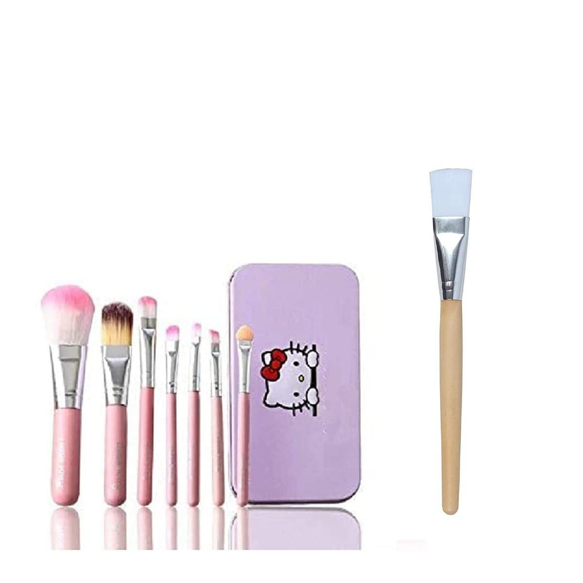 BELLAS 7-Piece Pink Makeup Brush Set with Storage Box & Face Pack Applicator - 8-Piece Cosmetic Brush Kit for Foundation, Blush, Eyeshadow - Perfect for Travel & Professional Makeup Artists