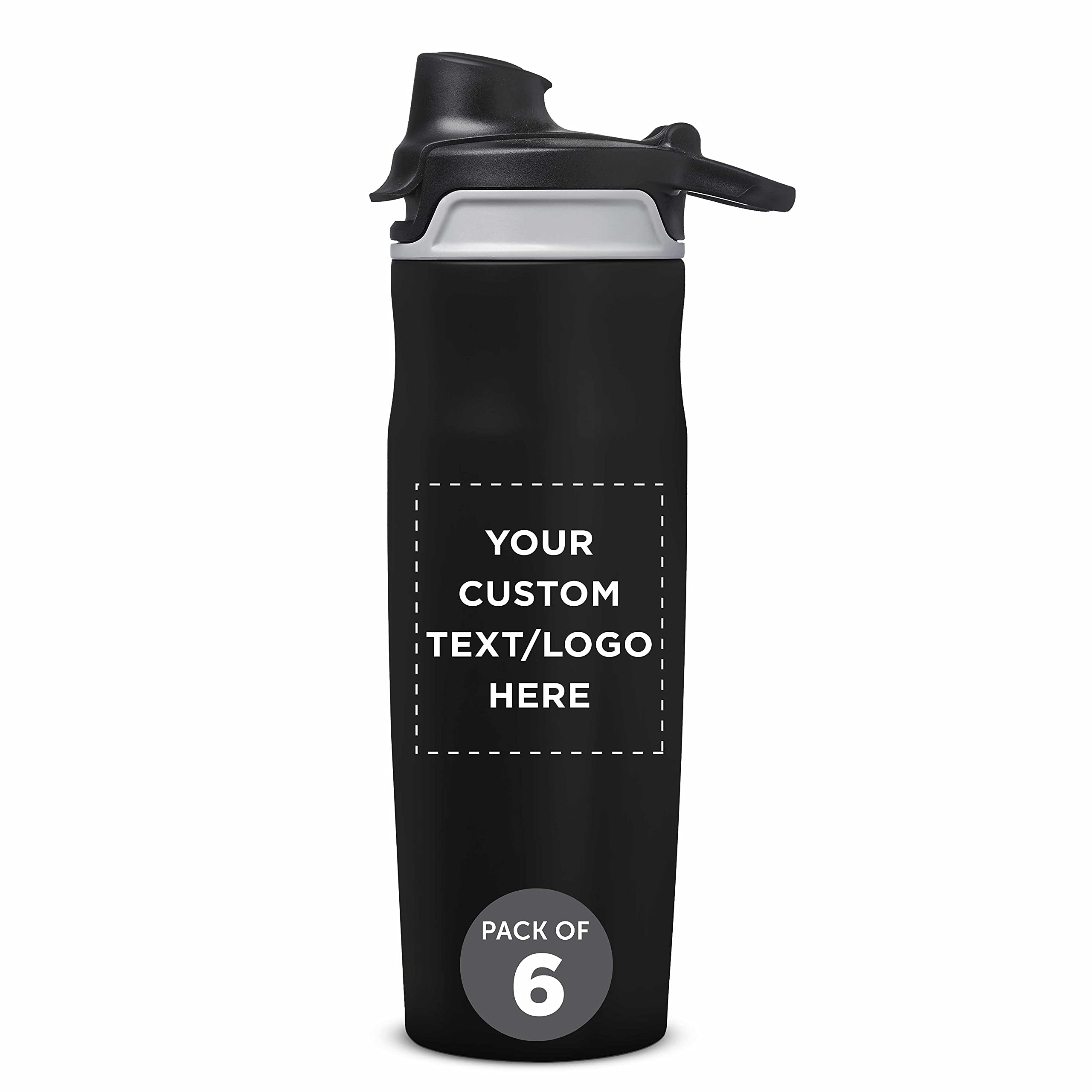 Custom Juno 20oz Water Bottles with Flip Lid - Set of 6 Reusable Personalized Bottles for Gym, Hiking, Cycling & School - Bulk Pack Black - Perfect for Sports, Outdoor Activities & Daily Hydration