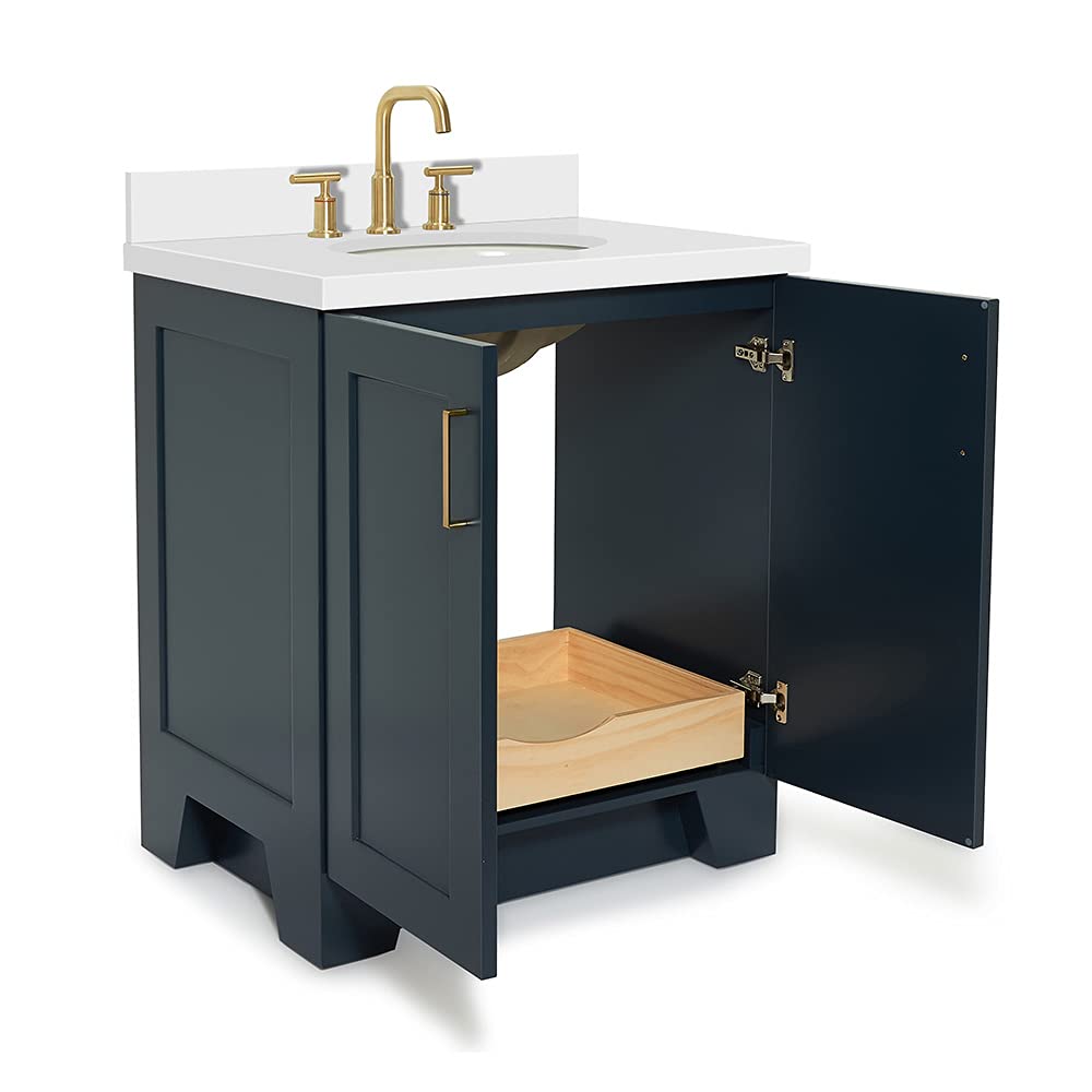 Midnight Blue Bathroom Vanity with Sink - Solid Wood Cabinet & Quartz Top for Modern Bathrooms