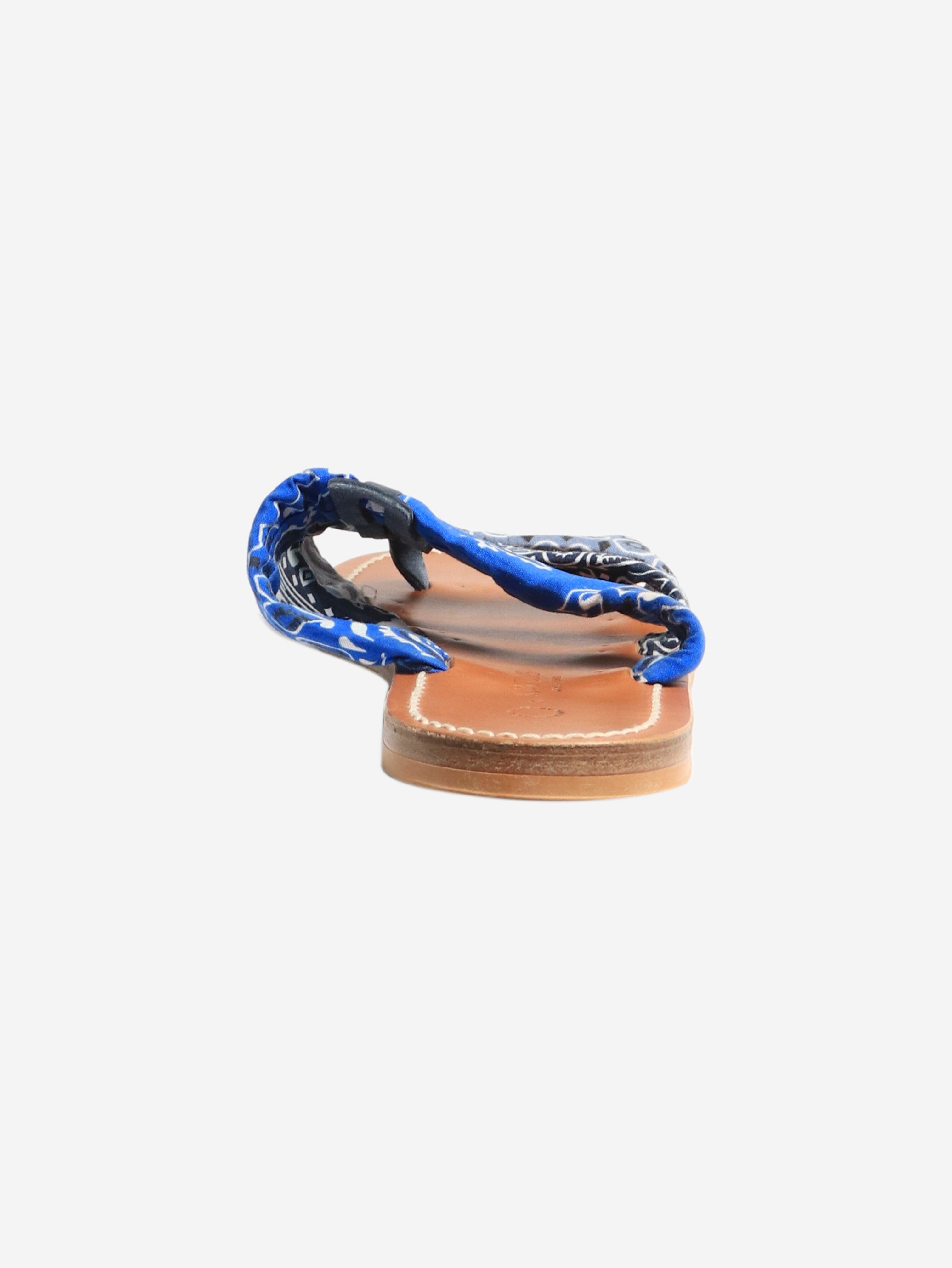 Blue Paisley Strap Flat Sandals for Women - Size EU 41 (US 10) - Comfortable Summer Beach Shoes for Vacation, Walking & Casual Outfits