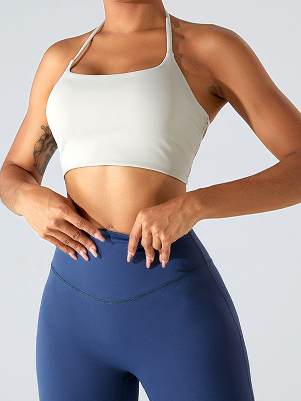 ZASUWA Women's Solid Color Backless Cross Back Sports Bras - Workout, Yoga, Running & Gym Activewear