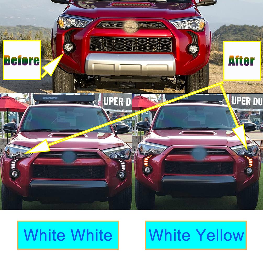 2PCS LED Daytime Running Lights with Turn Signal for Toyota 4Runner 2014-2023 - DRL Fog Lamps (Yellow/Blue) 12V - Upgrade Your Car's Style & Safety for Night Driving & Off-Road Adventures