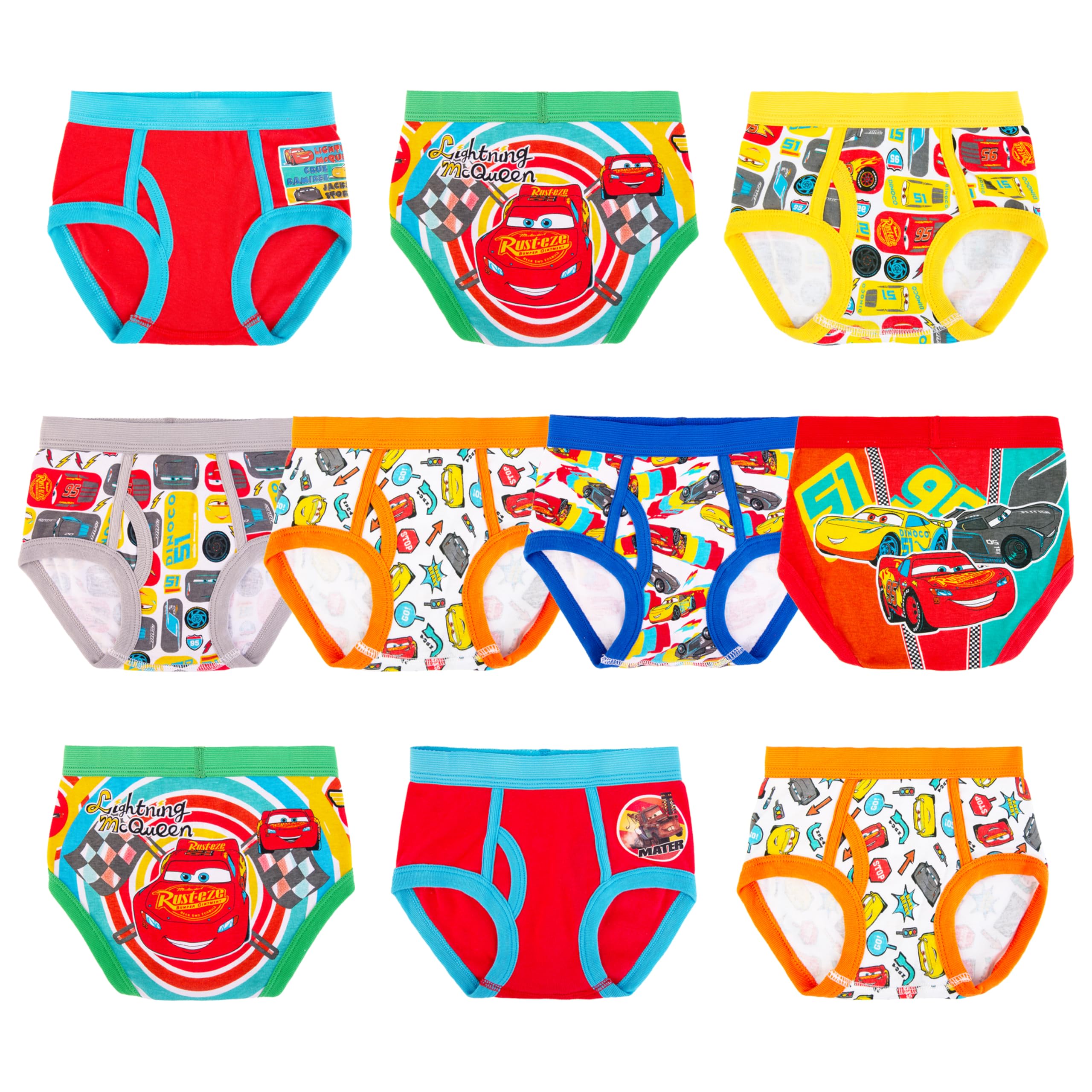 Disney Cars Boys' Underwear Multipack - 3-Pack Cotton Briefs for Kids, Soft & Comfortable - Perfect for Everyday Wear, Playtime & School