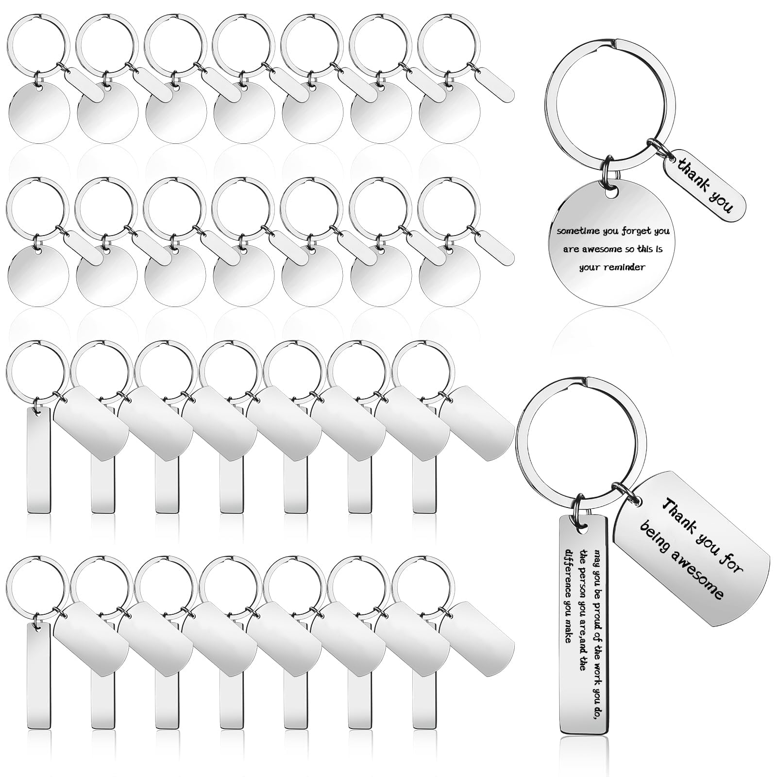 30 Pcs Engravable Stainless Steel Keychain Blanks - Round & Rectangle Metal Stamping Tags for DIY Gifts, Graduation, Birthday - Perfect for Personalization, Jewelry Making & Craft Projects