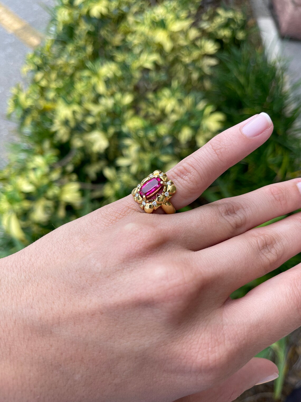 3.60tcw Natural Rubellite & Diamond Cocktail Ring in 18K Gold - Elegant Statement Jewelry for Evening Parties, Weddings & Special Occasions