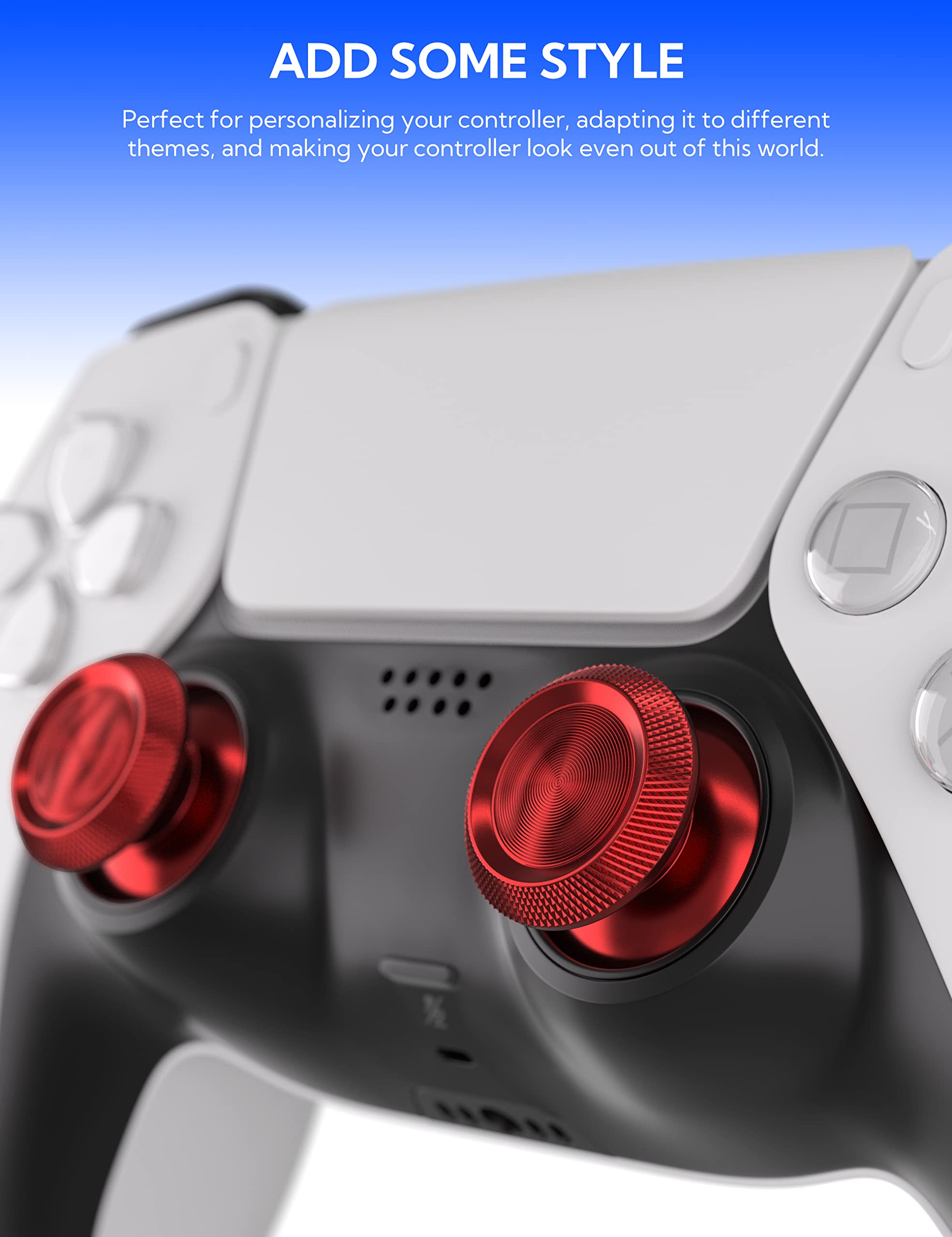 PS5 Metal Thumbsticks - Aluminum Joystick Replacement Kit for Dualsense Controller (Red) - Enhanced Gaming Experience