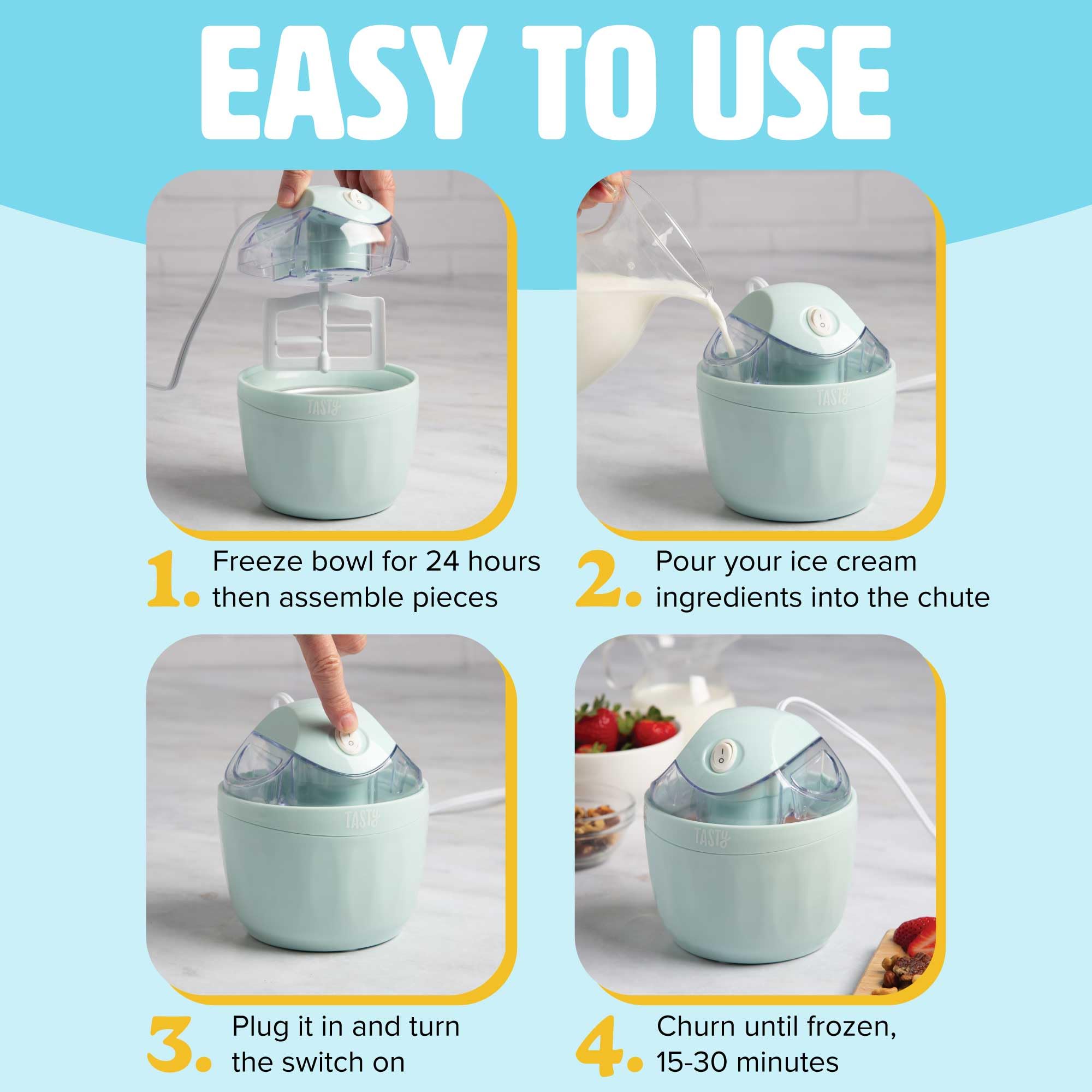 Mini Ice Cream Maker for Homemade Ice Cream, Sorbet, Frozen Yogurt & Gelato - Quick Single-Serve Dessert Machine in Aqua (Perfect for Parties, Gifts & Family Treats)
