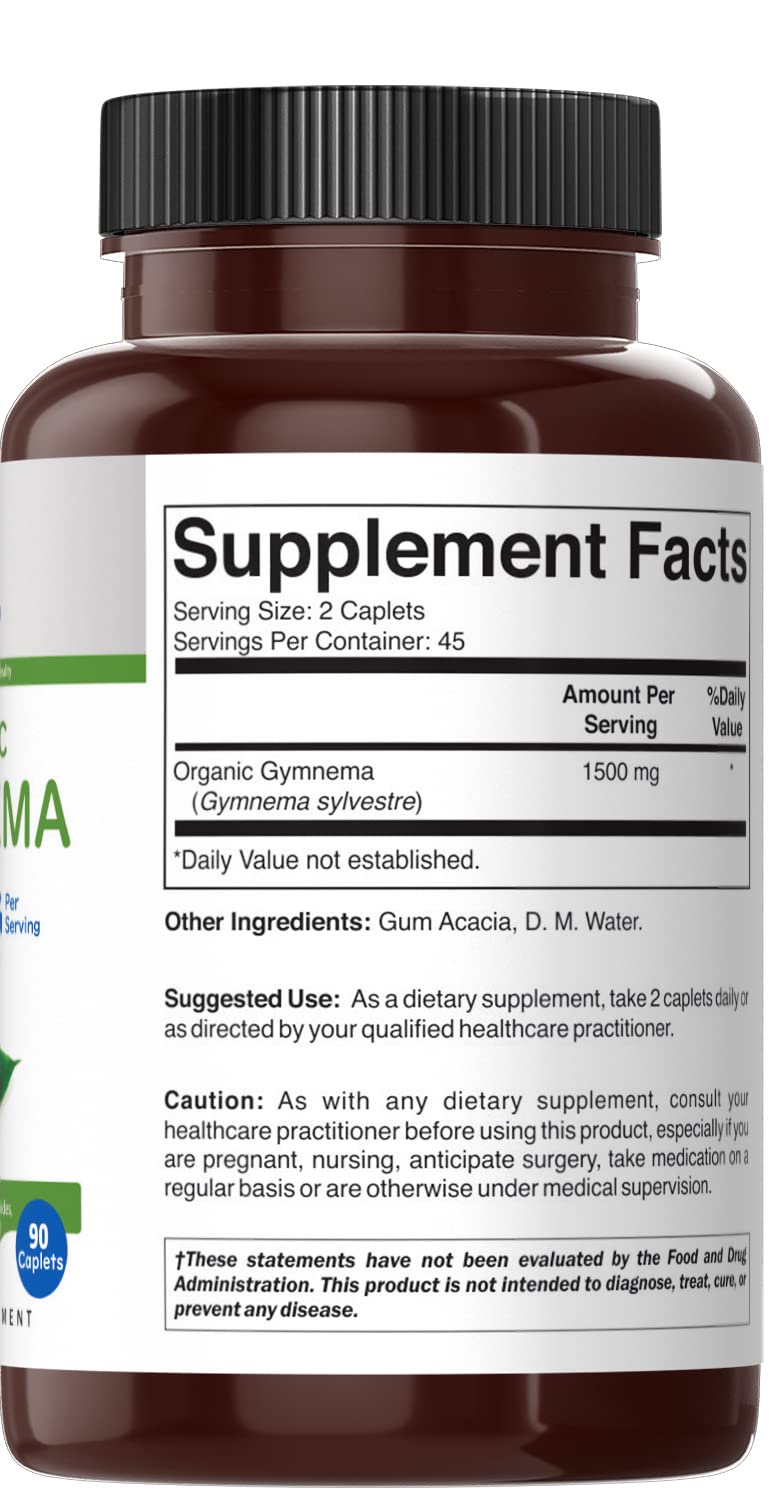 Brieofood Organic Gymnema 1500mg - 90 Vegetarian Tablets (45 Servings) | Gluten-Free, Vegan Supplement for Blood Sugar Support | Ideal for Diabetics & Weight Management