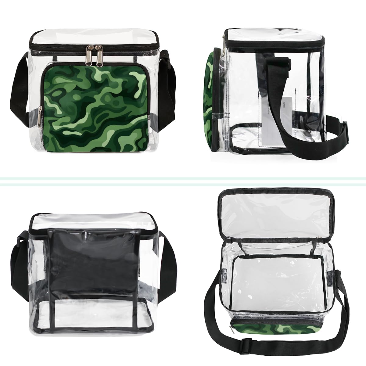 GzLeyigou Fashion Camouflage Green Clear Tote Bag with Handles - Abstract Camo Transparent Crossbody Shoulder Bag for Women - Perfect for Outdoor, Travel, Picnic, Concerts & Sports Events (Stadium Approved) - Lunch Bag, Beach Bag, Shopping Bag & Festival Essential Accessory