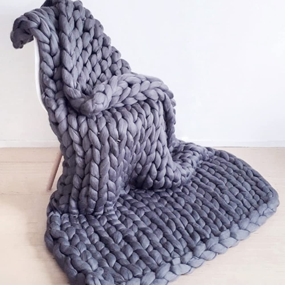 Handmade Chunky Knit Throw Blanket - 1.3x1.7m Dark Grey Warm Winter Blanket for Sofa & Bed | Cozy Home Decor, Perfect for Living Room, Bedroom & Gift Giving