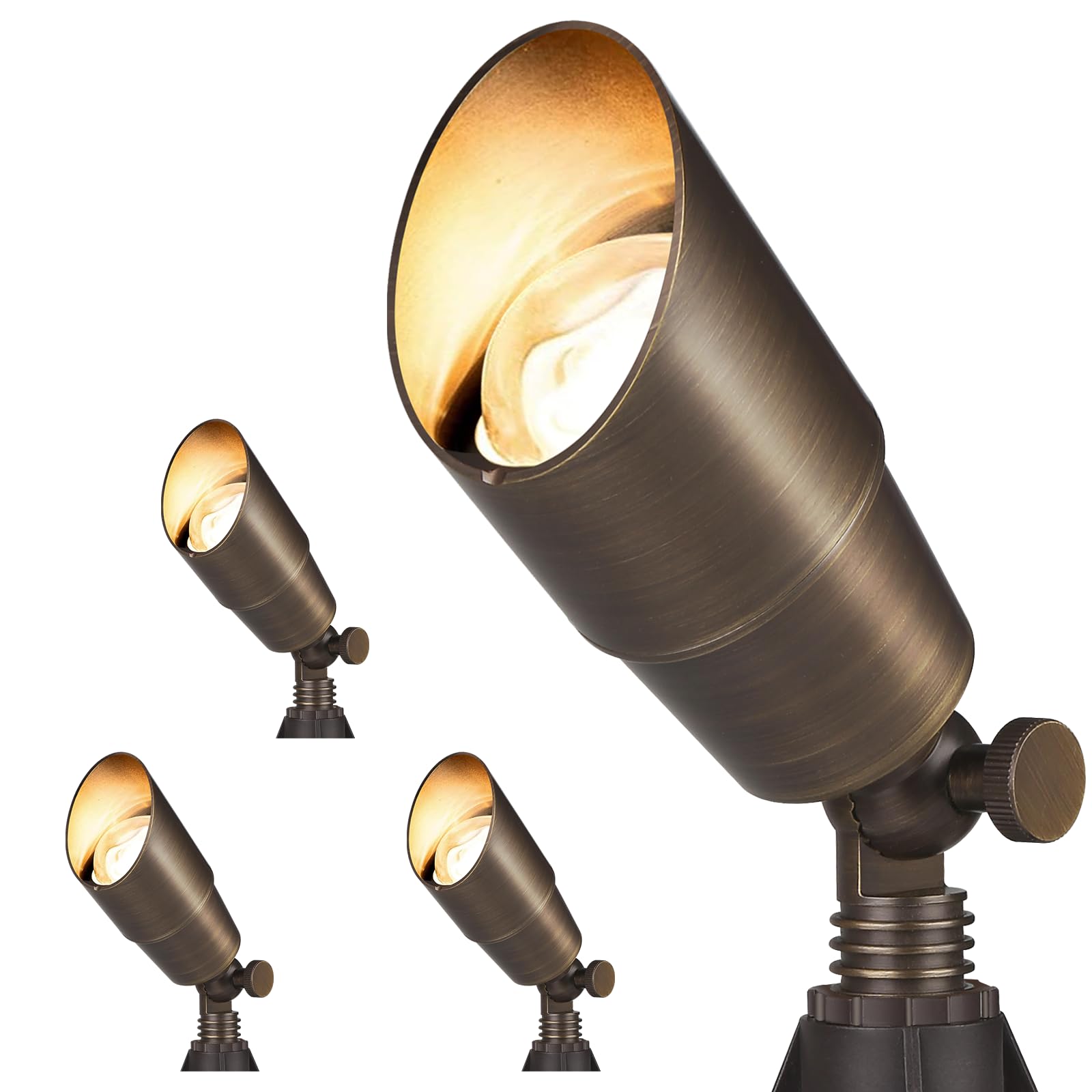 Gardencoin 12V Heavy Duty LED Low Voltage Landscape Spotlights - 4 Pack Solid Brass Outdoor Uplighting for Garden, Yard & Pathway - Bronze Waterproof Accent Lighting Fixtures Without Bulb - Perfect for Highlighting Trees, Shrubs & Architectural Features
