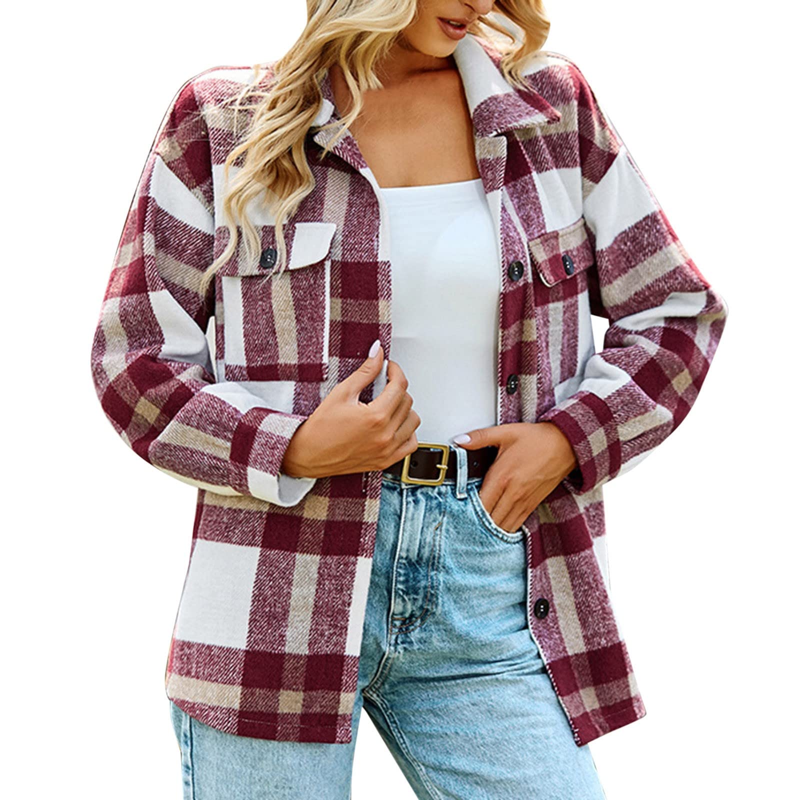 Women's Long Sleeve Plaid Cropped Cardigan - Fleece Hooded Jacket for Fall & Winter | Cozy Layered Outfit for Casual Wear, Office & Date Nights