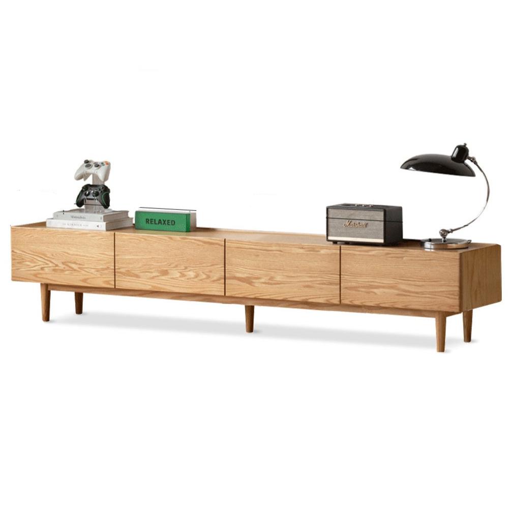 Solid Oak Wood Modern TV Stand with Storage Cabinet - Stylish Living Room Entertainment Center for TV, Media & Display