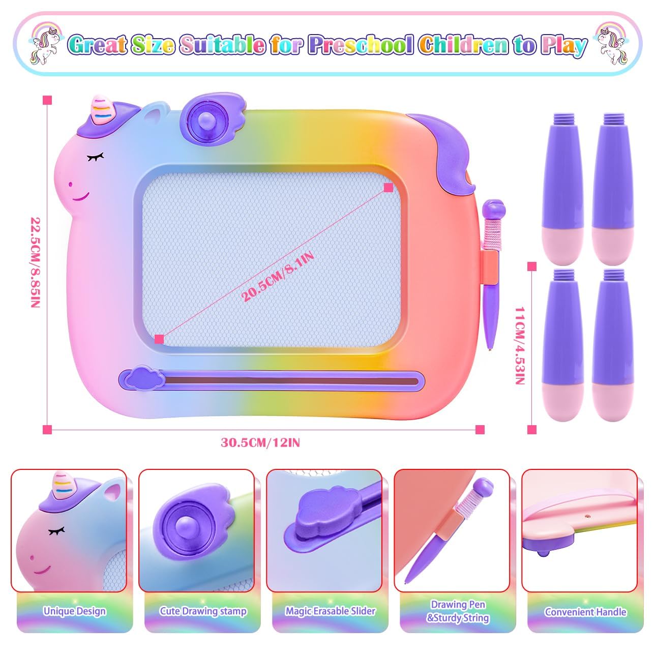 **Magnetic Drawing Board for Toddlers 1-3 Years - Educational Doodle Board for Boys & Girls - Unicorn Toys for Kids - Perfect Christmas & Birthday Gift for 1, 2, 3 Year Olds - Ideal for Home, Travel & Preschool Learning**