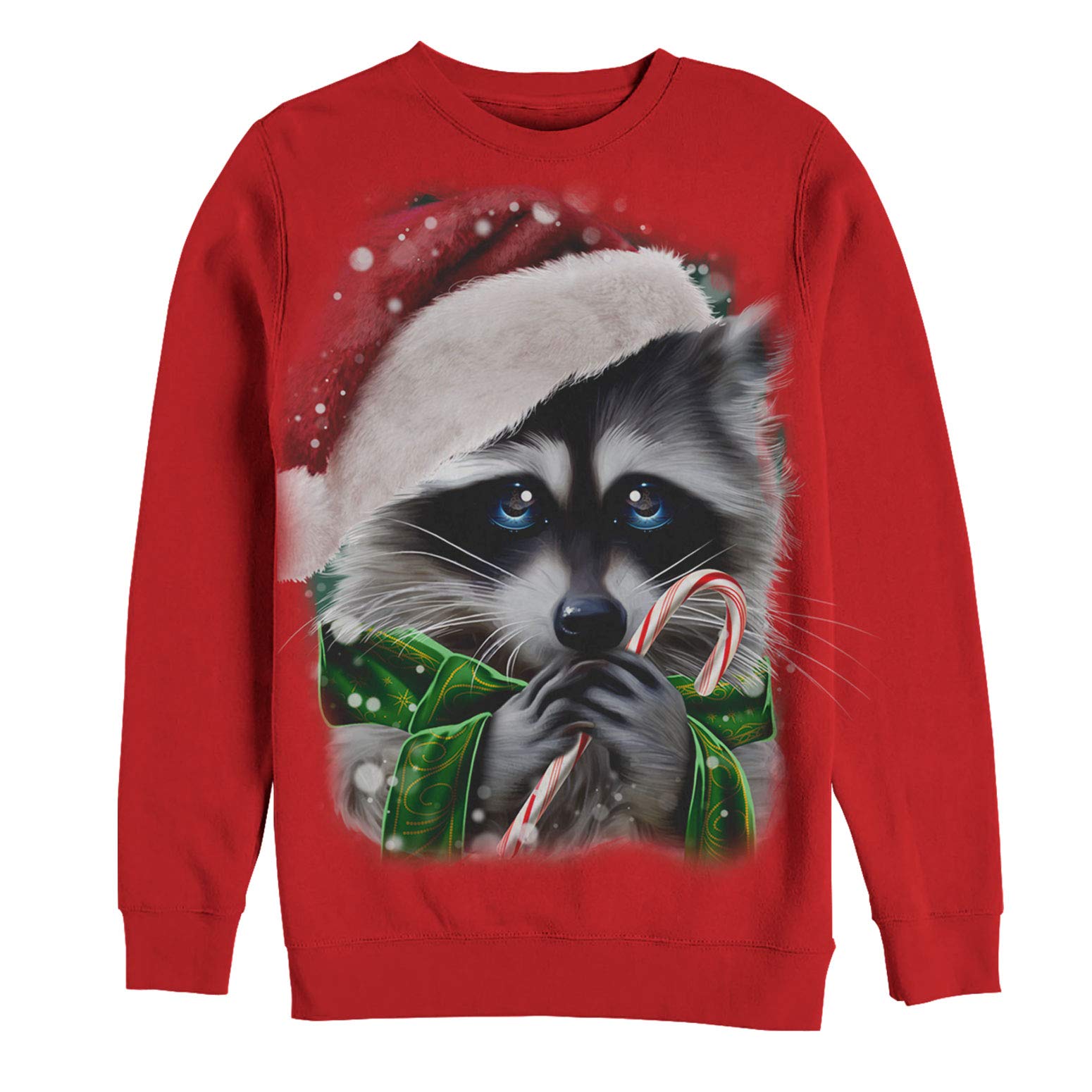 LOST GODS Women's Ugly Christmas Raccoon Candy Cane Sweatshirt - Festive Holiday Pullover for Xmas Parties & Family Gatherings