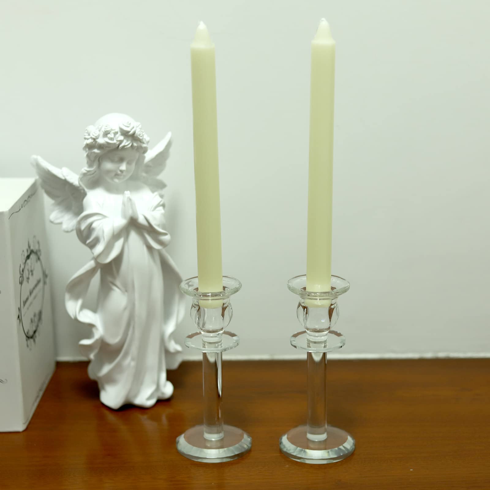 2-Piece Clear Glass Crystal Candle Holder Set - Elegant Pillar Candlestick Holders for Weddings, Birthdays, Dining & Memorials | Perfect Table Decor for Romantic Dinners, Special Events & Home Decoration