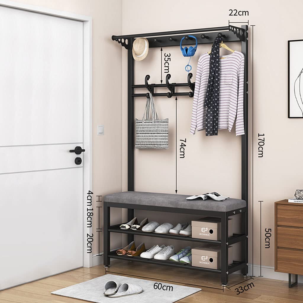 3-in-1 Entryway Hall Tree with Shoe Rack & Umbrella Holder - Carbon Steel Frame Bench with Top Shelf (Black, 60CM) - Perfect for Small Spaces, Apartments & Organized Entryways