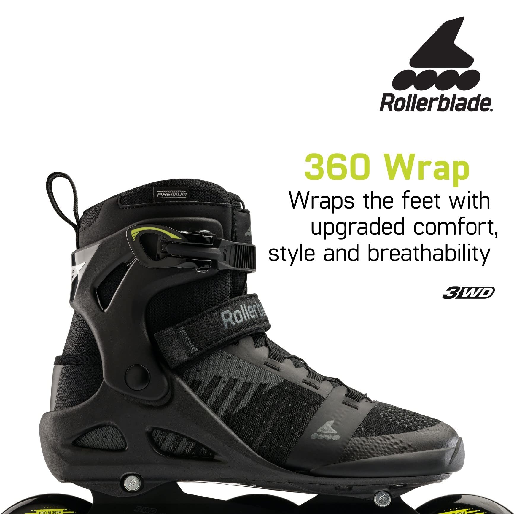 Rollerblade Macroblade 110 3WD Men's Inline Skates for Adults - Black & Lime Fitness Roller Skates with Performance Wheels | Perfect for Outdoor Exercise, Fitness Training & Urban Skating