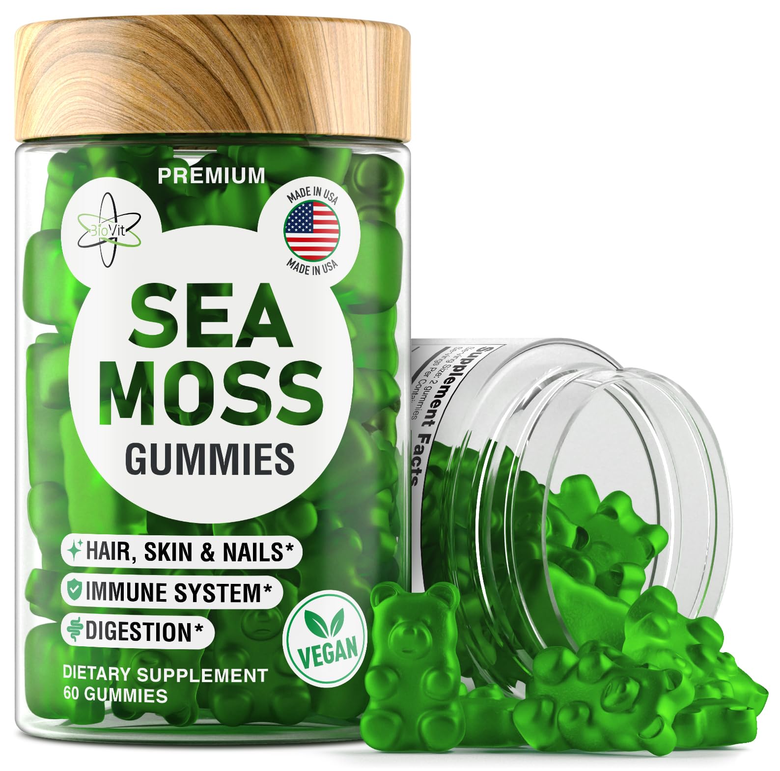 Organic Sea Moss Gummies for Adults & Kids - Wildcrafted Irish Sea Moss with Bladderwrack & Burdock Root - 60 Vegan Gummy Supplements for Immune Support & Digestion - Perfect for Daily Wellness & Family Health