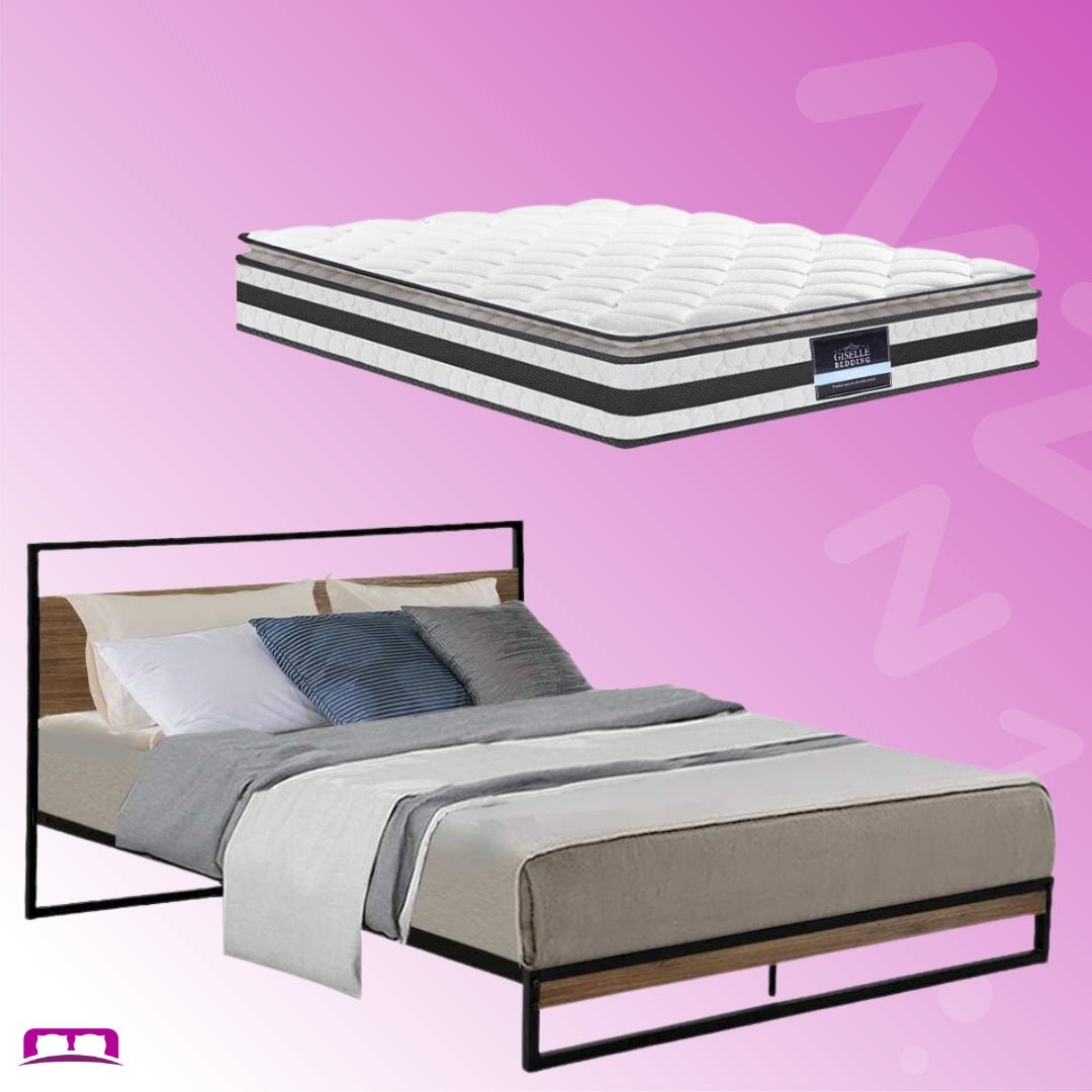 Stockton Bed & Normay Series Pillow Top Mattress - Medium Firm Support, Double Package Set for Ultimate Comfort | Perfect for Guest Rooms, Dorms & Cozy Bedrooms