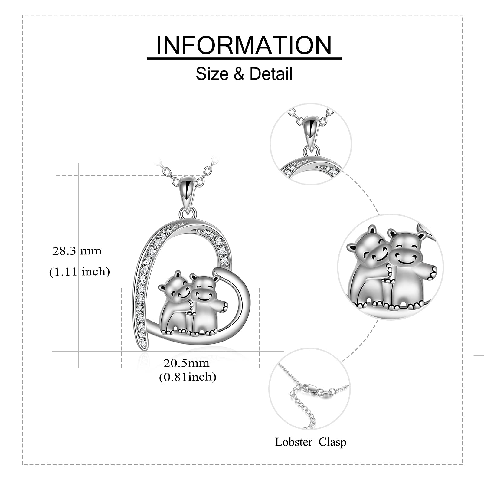 925 Sterling Silver Hugging Animal Necklace - Cute Penguin, Sloth, Panda, Owl, Red Panda, Giraffe, Cat, Llama, Dinosaur, Bear, Monkey Pig & Easter Bunny Jewelry for Women | Perfect Gift for Sister, Birthday, Anniversary & Everyday Wear