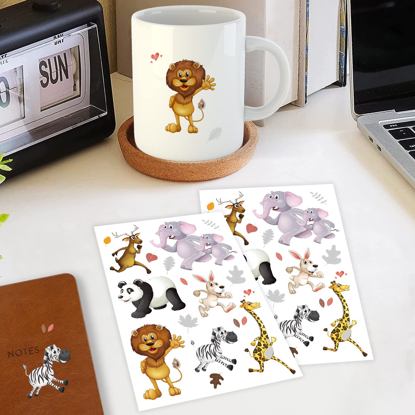Glitter Tattoos for Kids - Jungle Animal Themed (Giraffe, Panda, Lion, Zebra, Elephant) - Silver Style Temporary Tattoos - Perfect for Birthday Parties, Baby Showers & Safari Themed Events