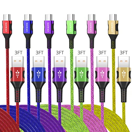 XIAWAO 6-Pack 3ft USB A to USB C Fast Charging Cable [3A, Compatible with Samsung Galaxy S10/S9/S8/Note10/9/8, LG V50/V40/G8/G7] - Perfect for Home, Office & Travel Charging Needs