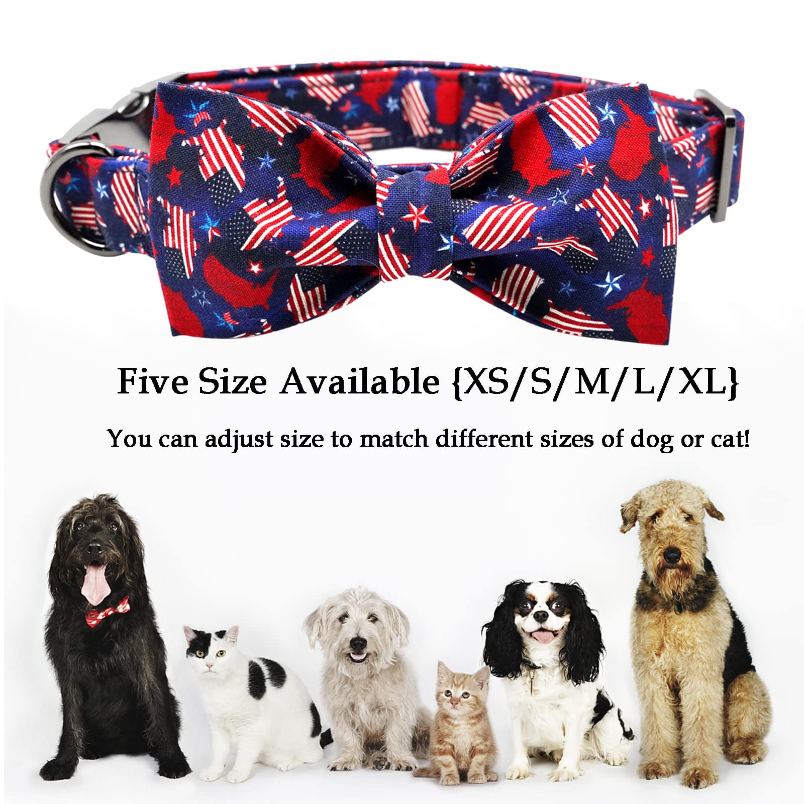 **4th of July American Flag Dog Bow Tie Collar - Durable Pet Collar for Small, Medium & Large Dogs - Perfect for Independence Day Celebrations & Patriotic Events**