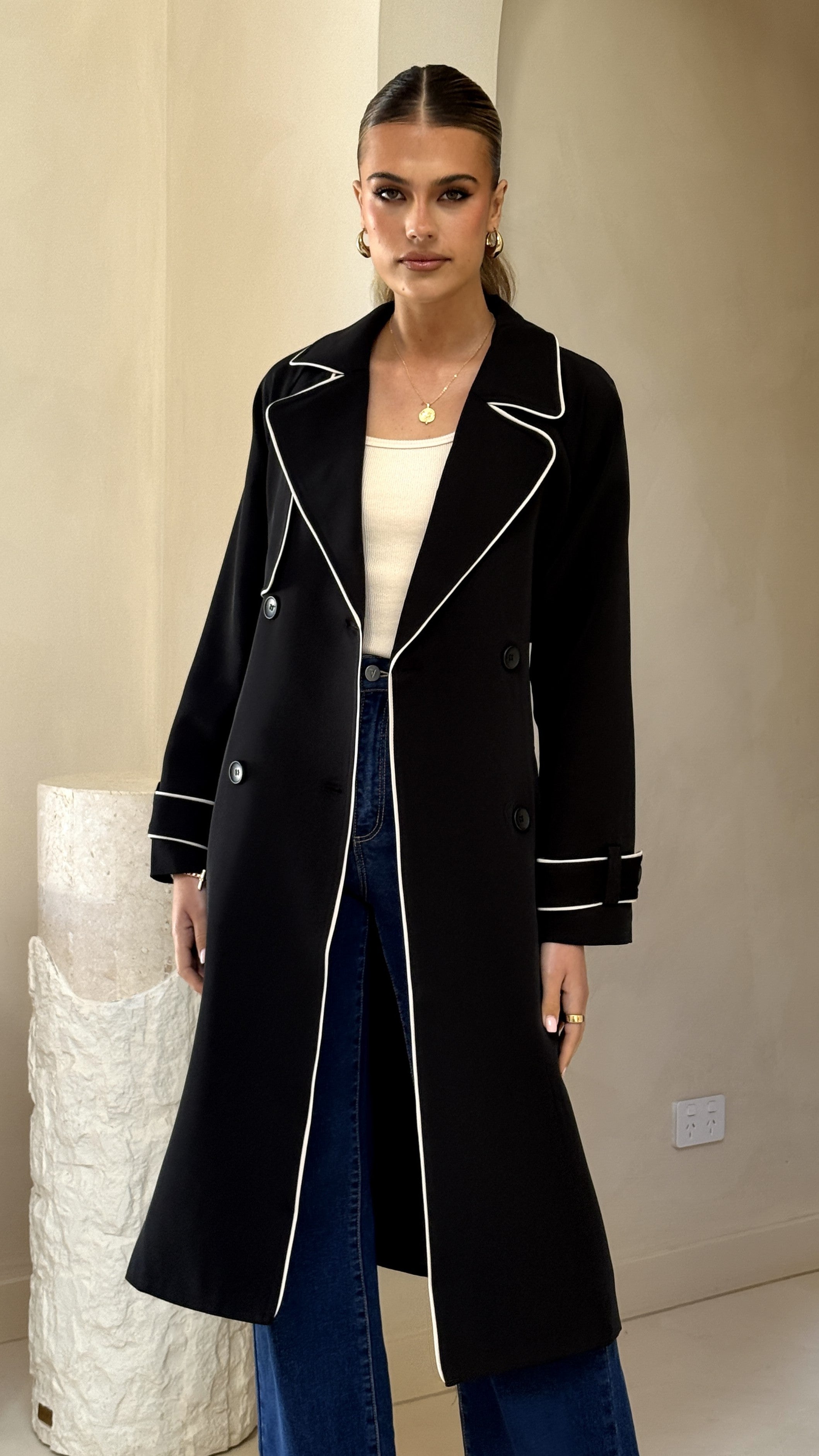 Blanca Trench Coat for Women - Classic Black Waterproof Long Coat | Perfect for Office, Travel & Fall Fashion