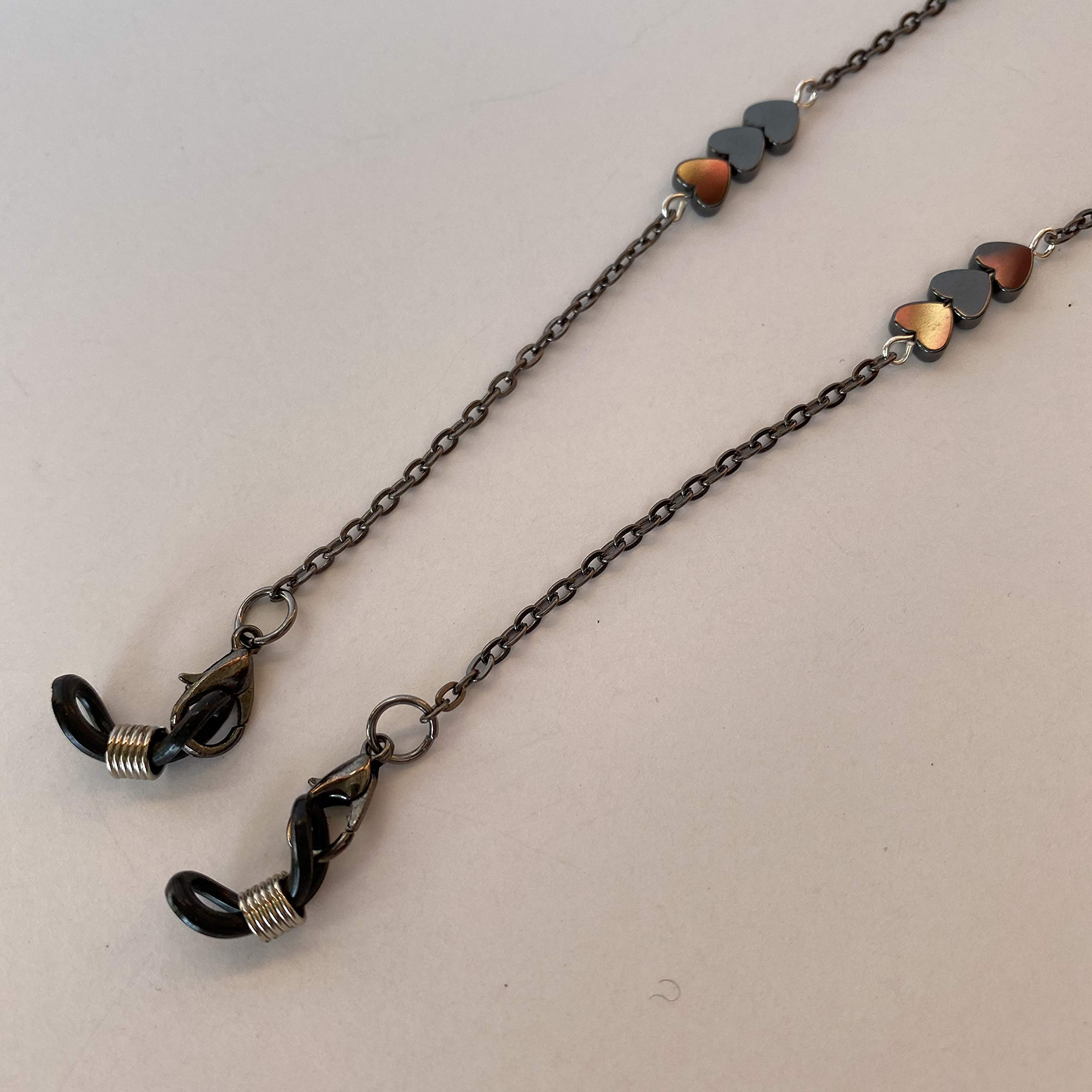 Premium Hematite Beaded Eyeglass Chain & Mask Lanyard - Adjustable Unisex Neck Strap for Reading Glasses, Sunglasses & Face Masks - Perfect for Work, Travel & Daily Use