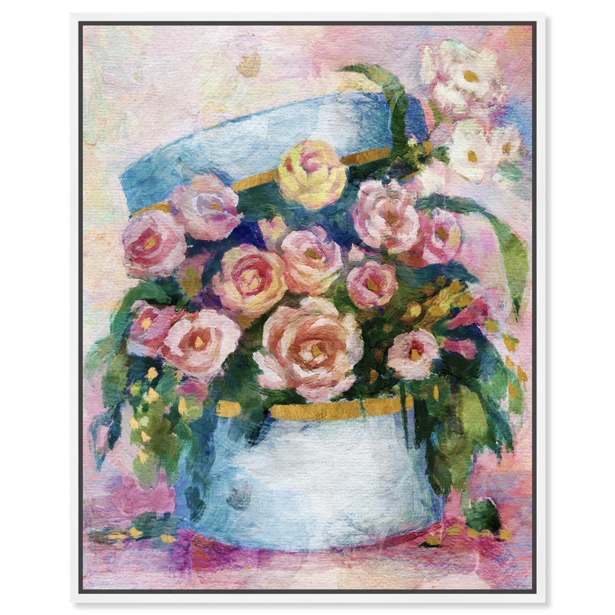 Floral and Botanical Wall Art Framed Canvas Prints - 'Flowers in Blue Box' Home Decor for Living Room, Bedroom & Office | Nature Inspired Painting for Modern Interior Design