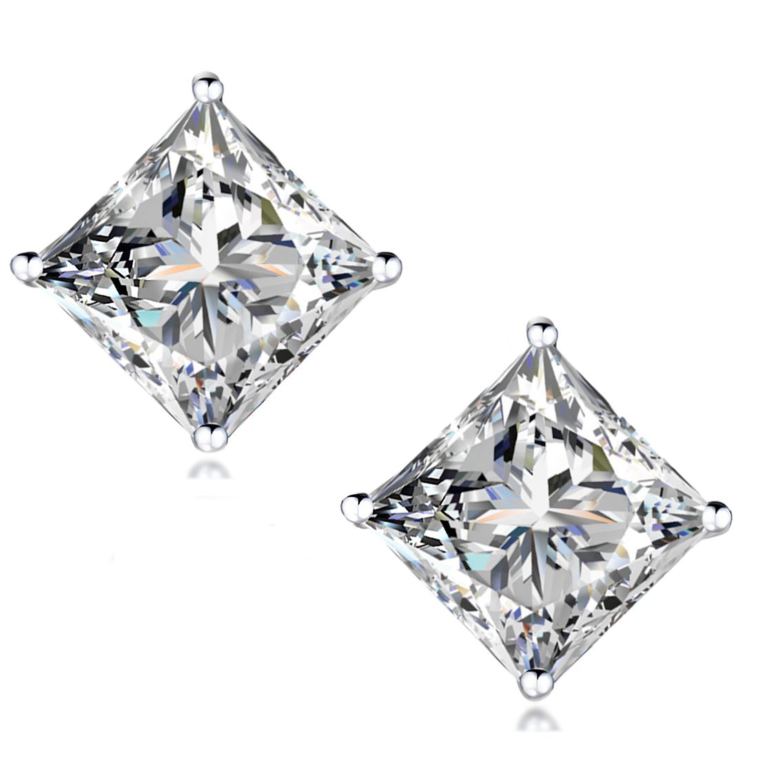 18K Gold Plated Sterling Silver Princess Cut Cubic Zirconia Stud Earrings for Men & Women - Elegant Flame Design for Parties, Weddings & Special Occasions