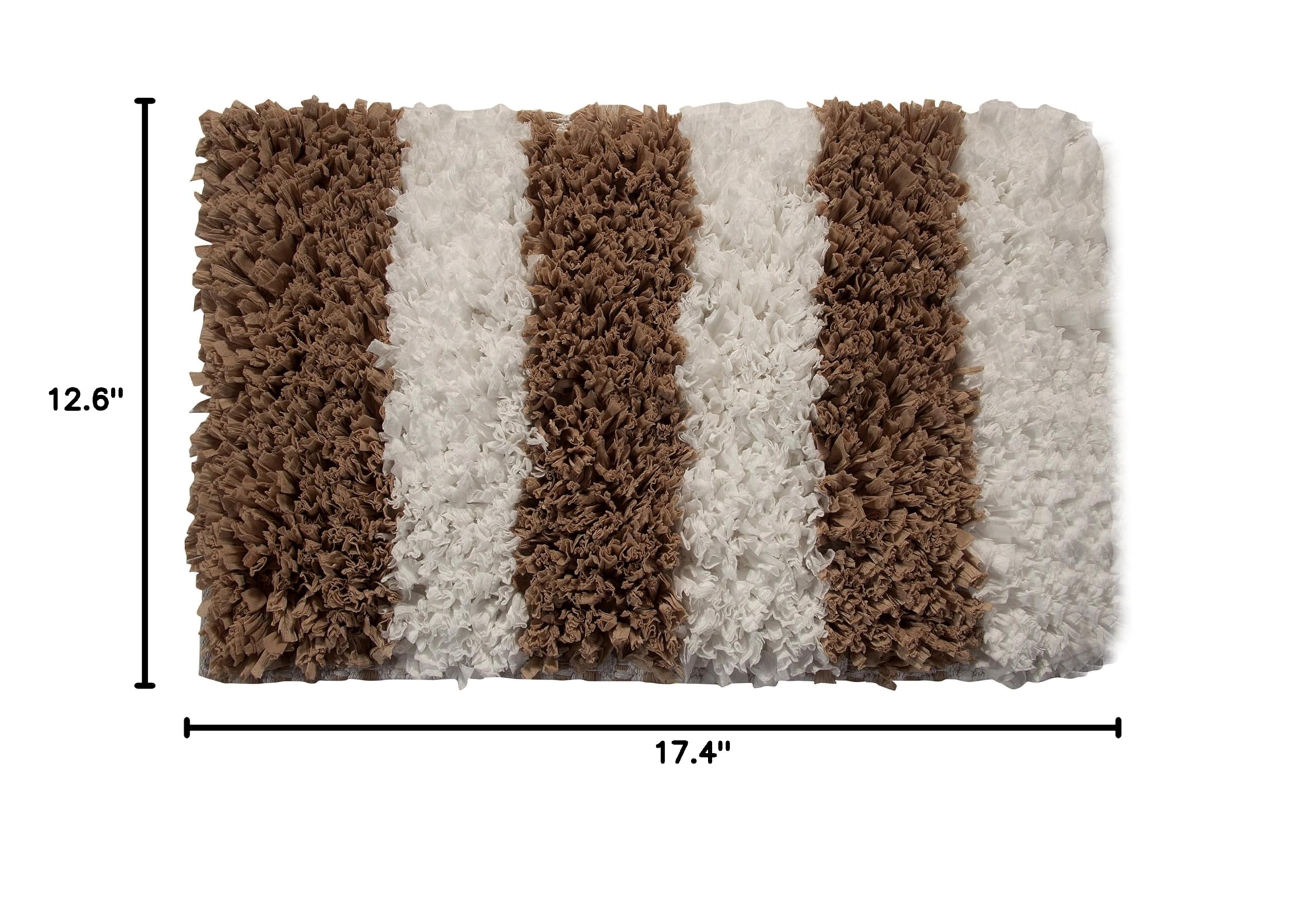 Premium Handloom Woven Bath Rug - 34x21 Inches Soft Polyester/Viscose/Cotton Blend - White & Beige Striped Pattern (GSF 200) - Non-Slip Bathroom Mat for Modern Home Decor, Spa & Guest Bathrooms