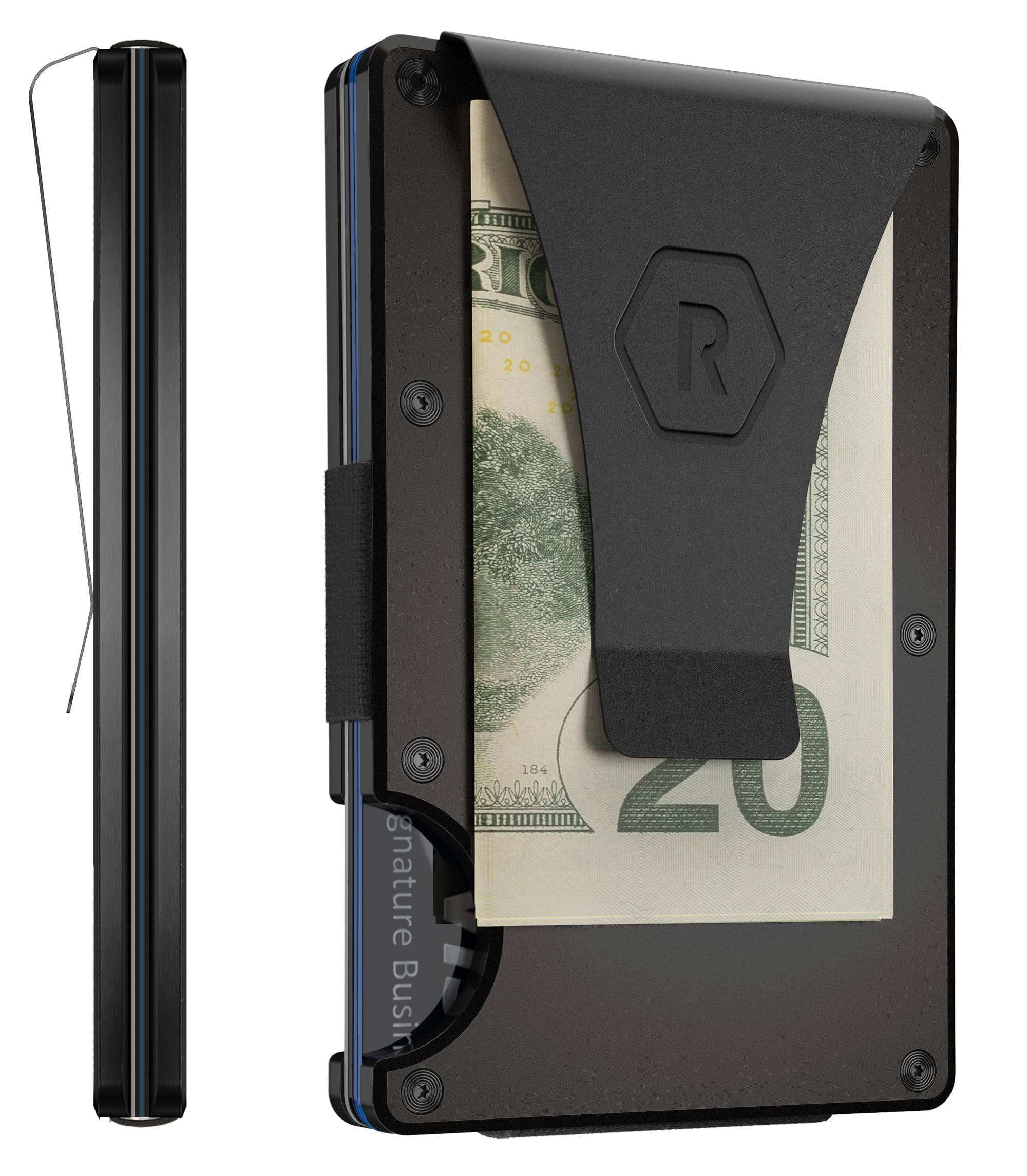 The Ridge Minimalist Slim RFID Blocking Wallet for Men - Aluminum Metal Front Pocket Credit Card Holder with Money Clip - Royal Black | Perfect for Travel, Business & Everyday Carry (EDC)