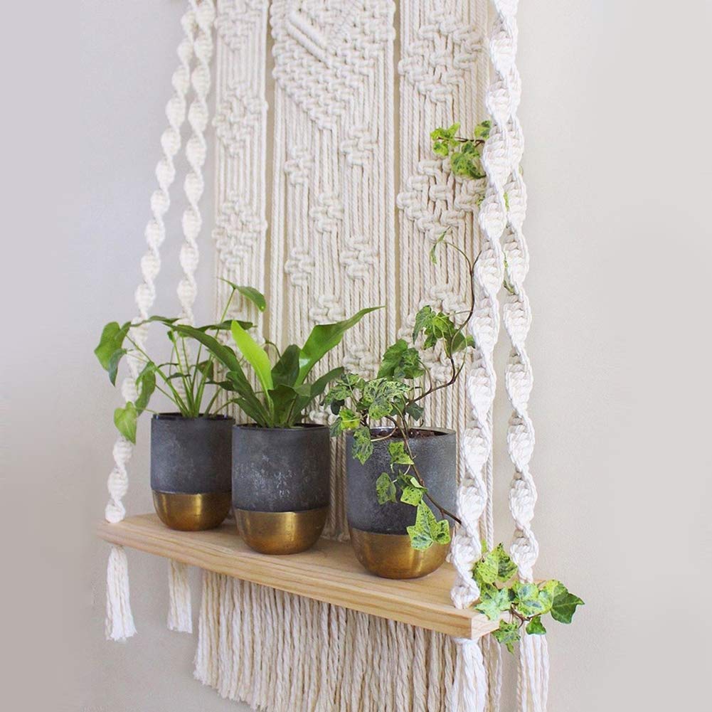 Handmade Macrame Wall Hanging Shelf - Boho Rope Plant Holder for Indoor Decor | Perfect for Living Room, Bedroom & Boho Home Style